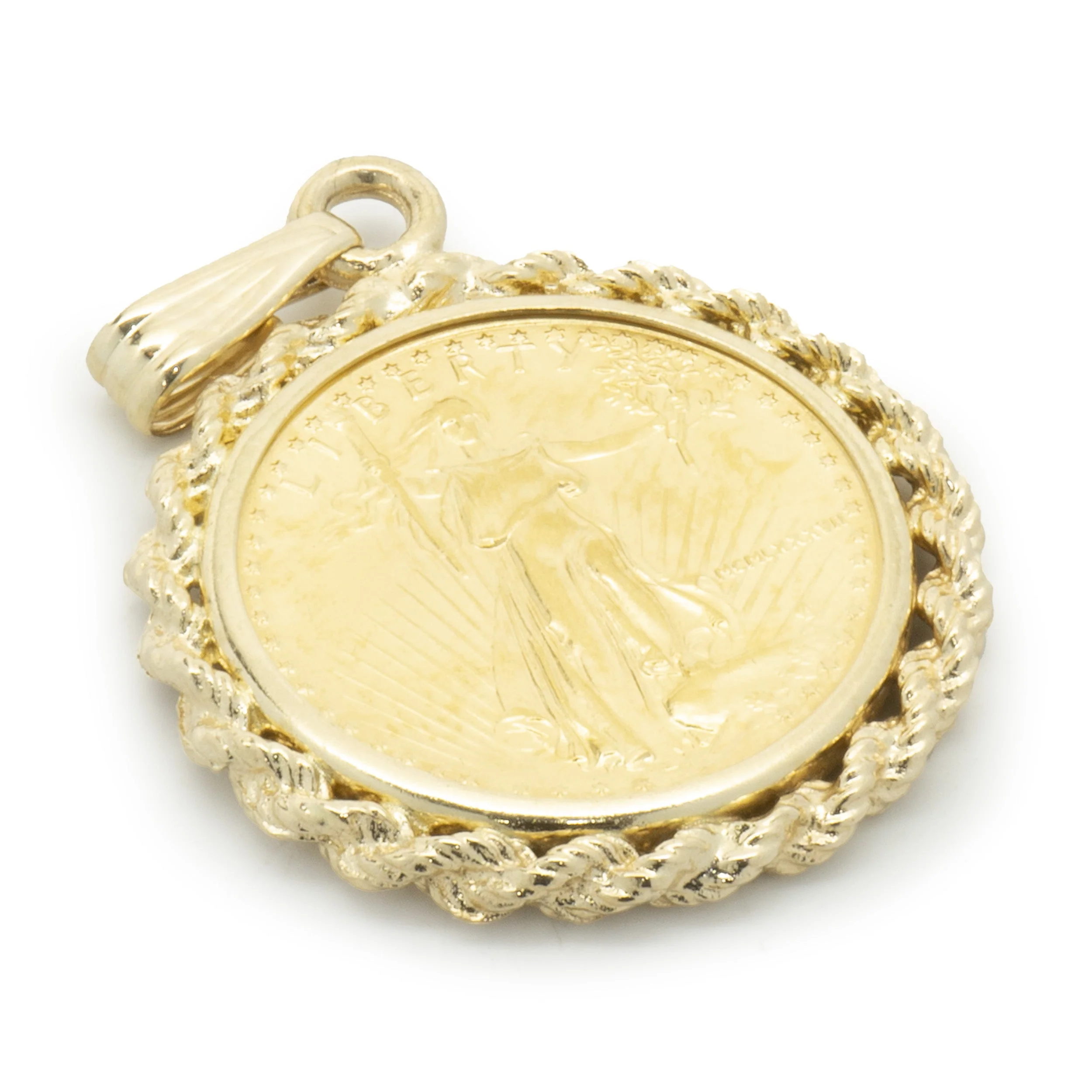 1 / 10th Liberty Coin in 14 Karat Yellow Gold Bezel - Image 2