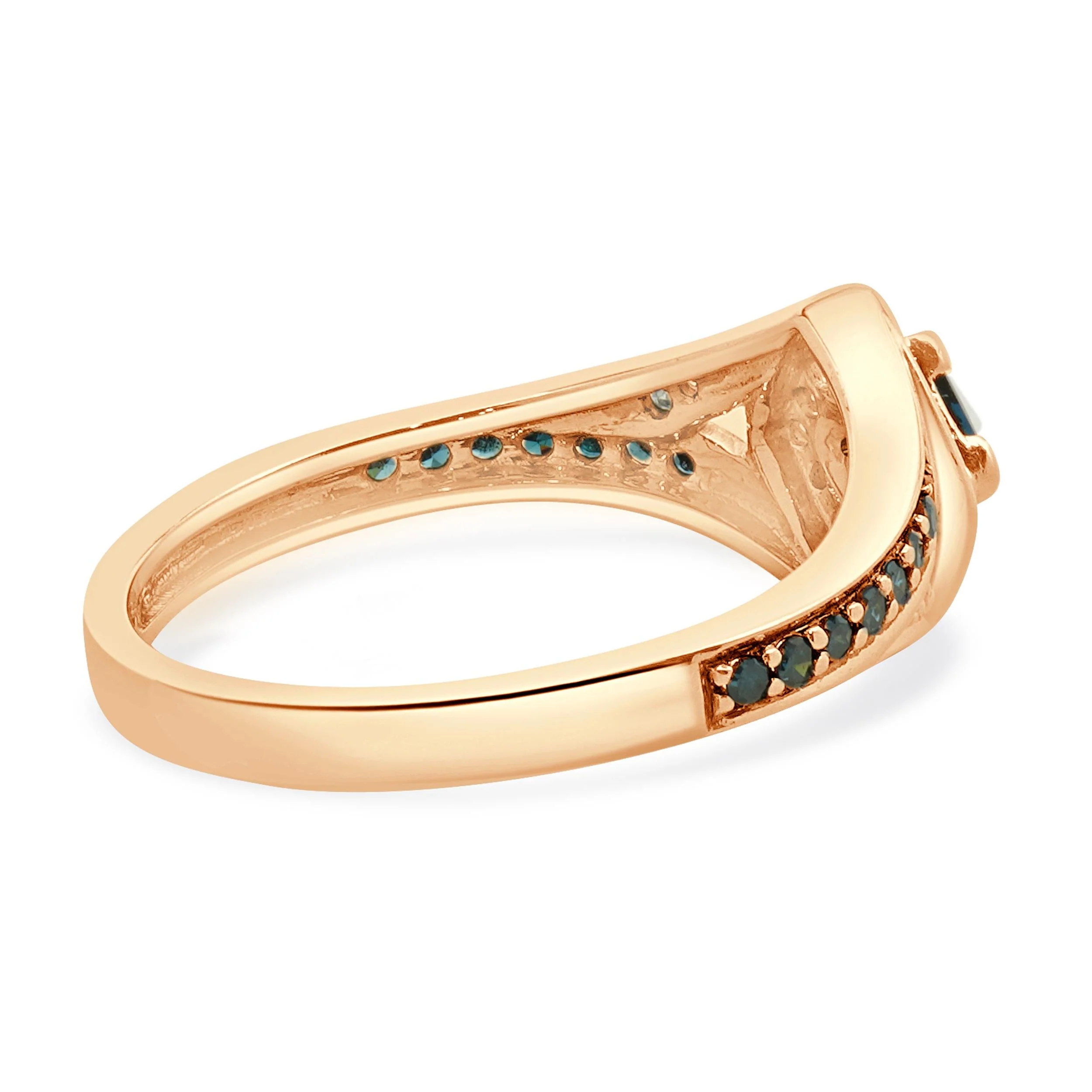 10 Karat Rose Gold Irradiated Blue and White Diamond Ring - Image 3