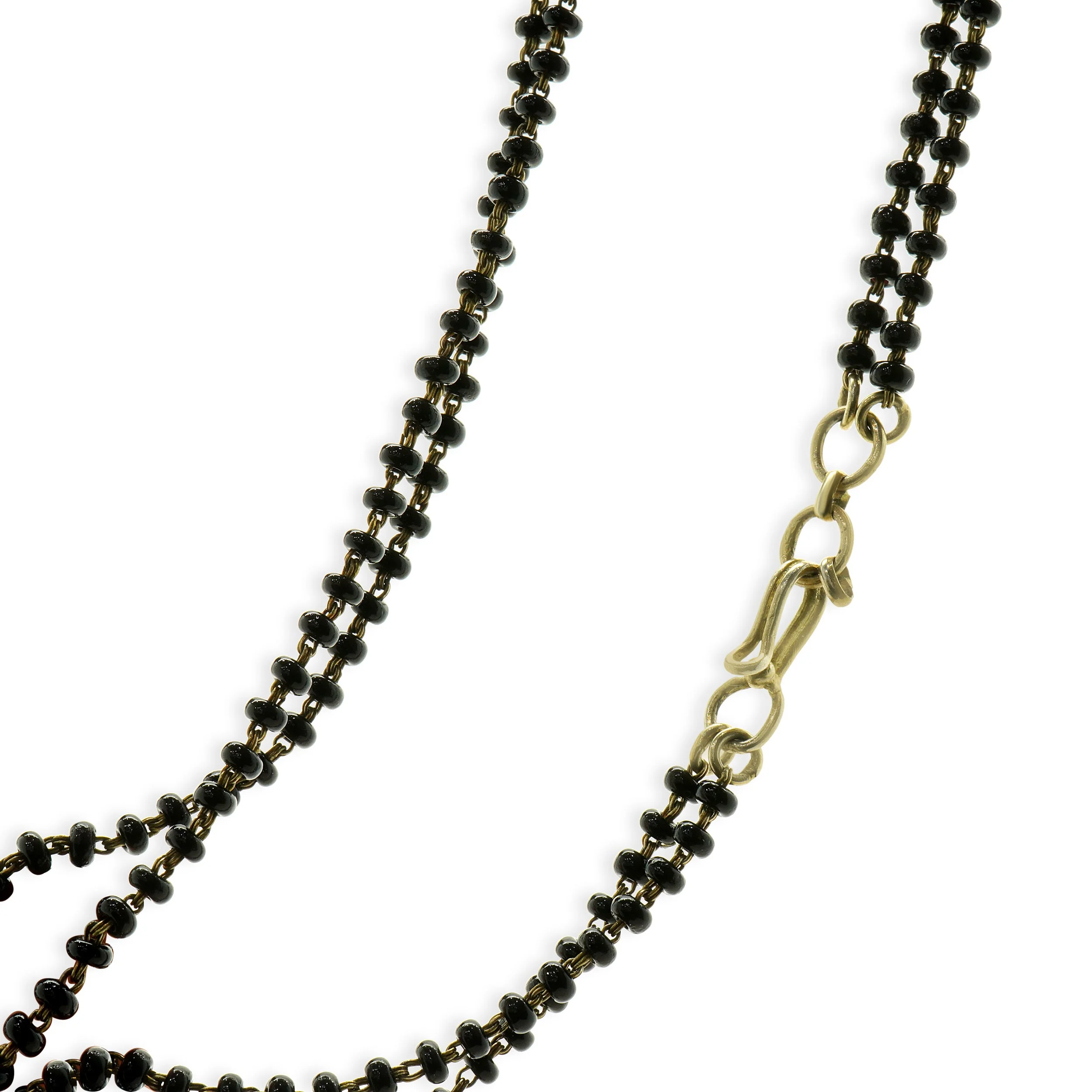 10 Karat Rose Gold Vintage Diamond Floral Motif and Double Stranded Onyx Bead Necklace - Image 4