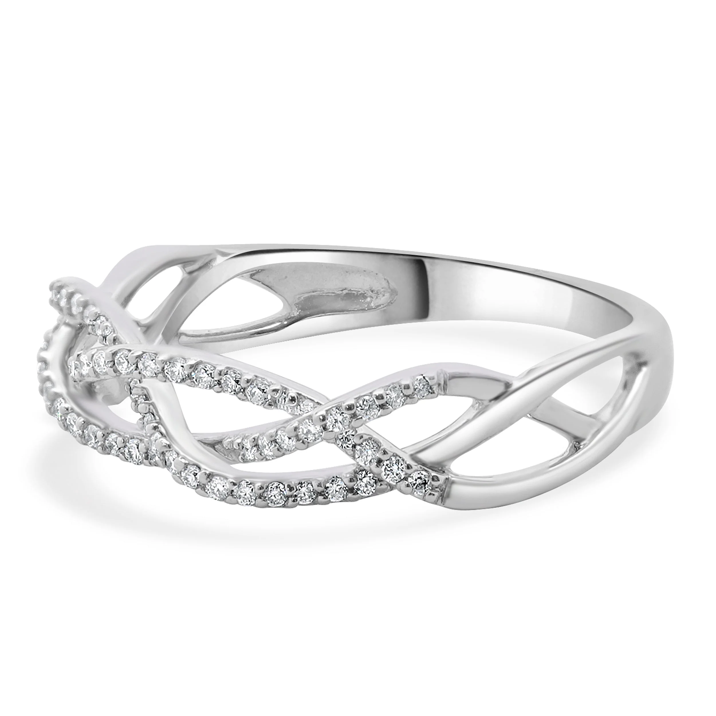 10 Karat White Gold Diamond Braided Band - Image 2