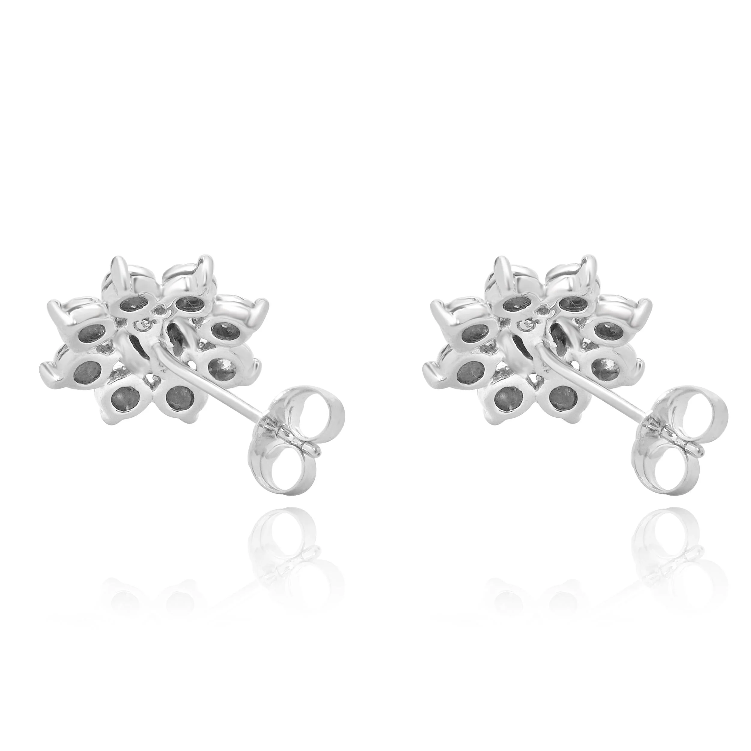 10 Karat White Gold Diamond Cluster Stud Earrings - Image 2