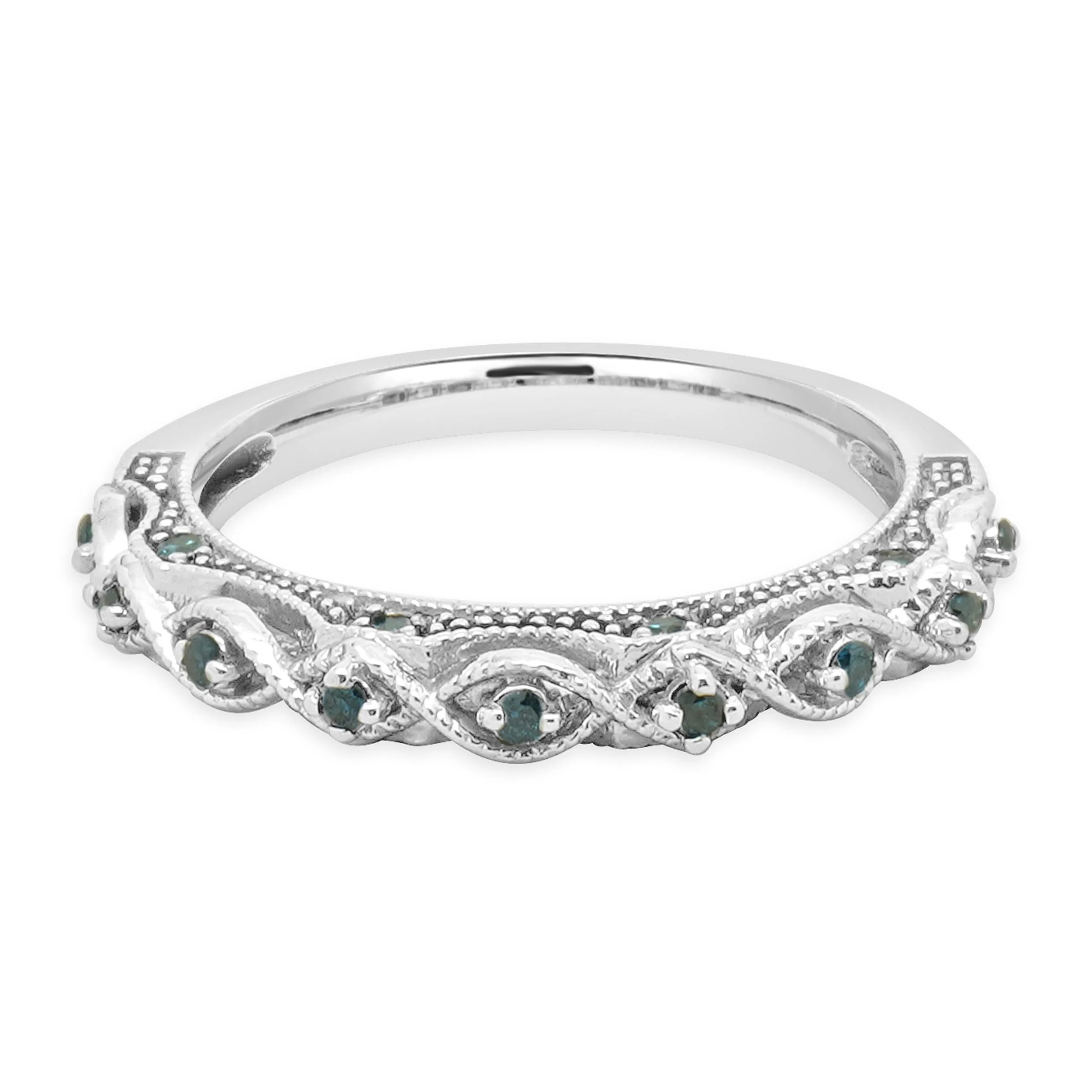 10 Karat White Gold Irradiated Blue Diamond Contoured Band