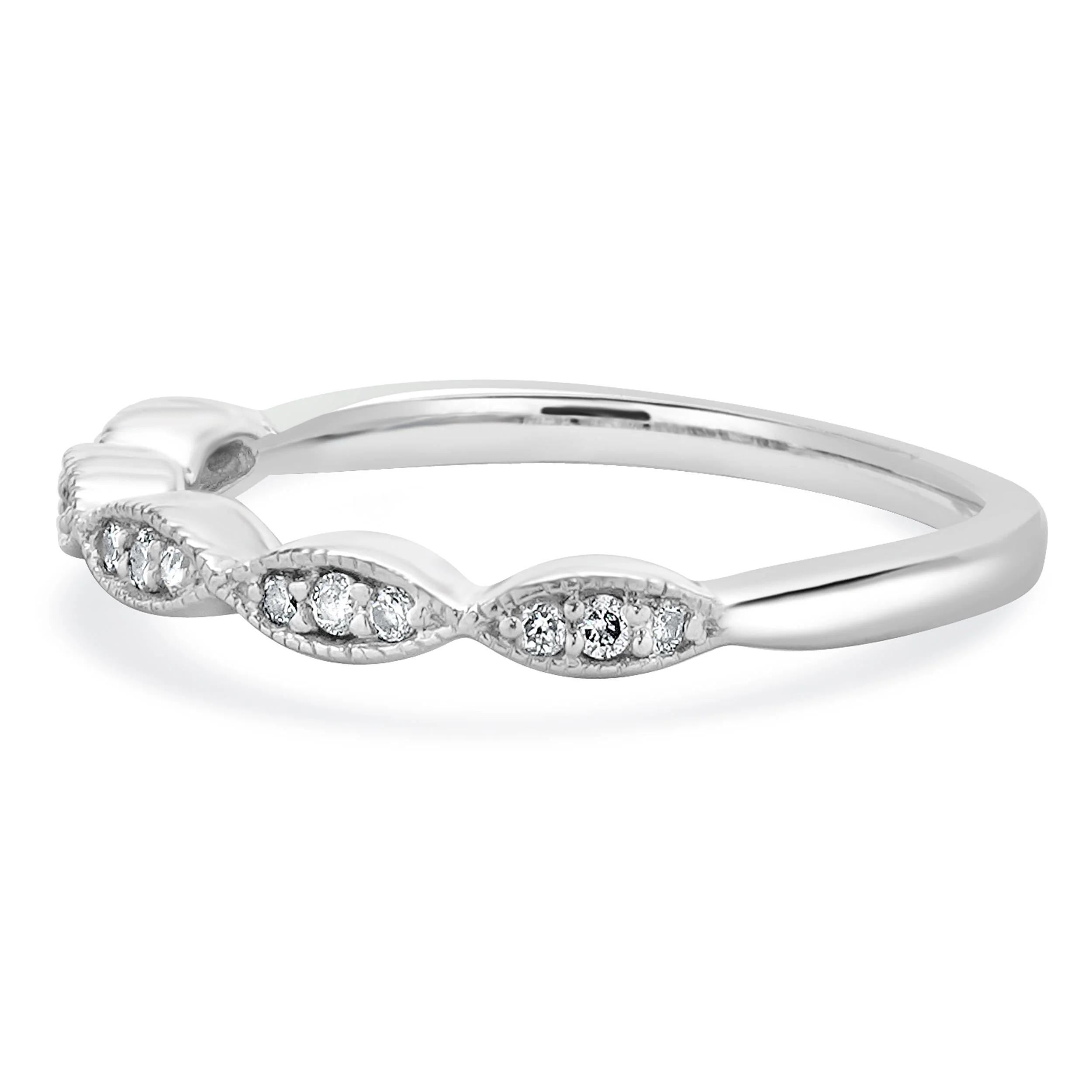 10 Karat White Gold Scalloped Diamond Band