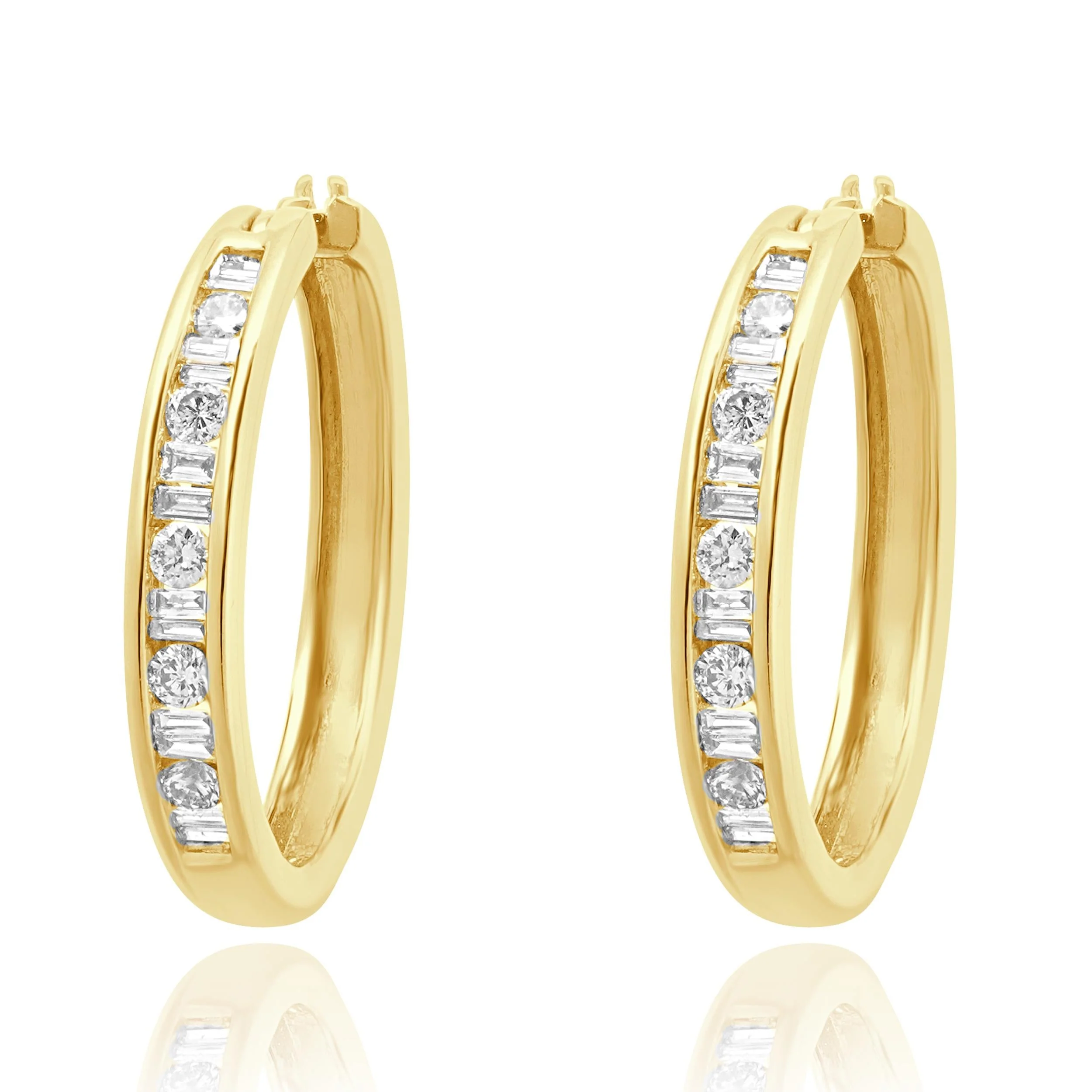 10 Karat Yellow Gold Channel Set Diamond Hoop Earrings