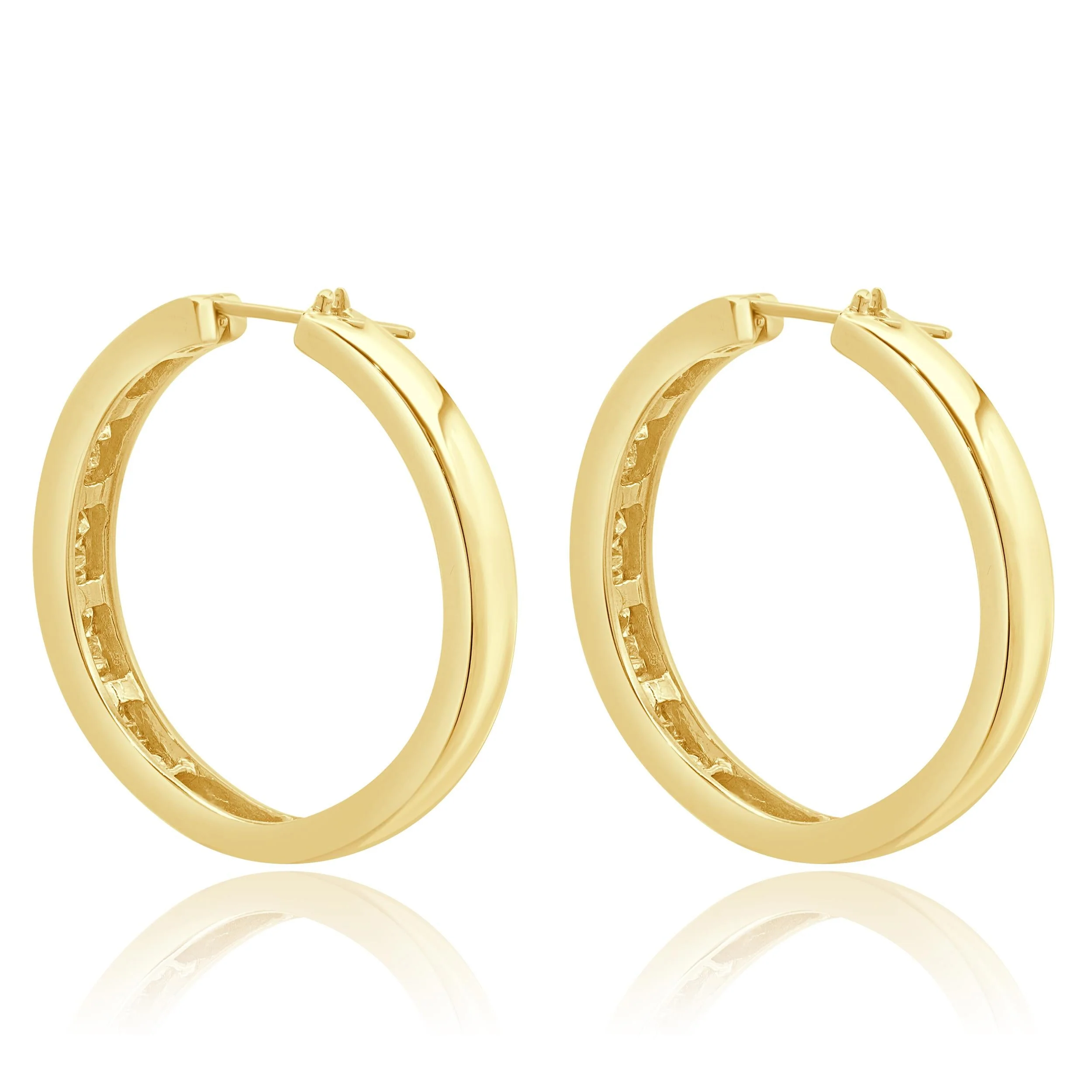 10 Karat Yellow Gold Channel Set Diamond Hoop Earrings - Image 4