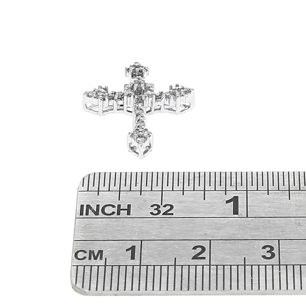 10K White Gold Diamond Cross Pendant - Image 3