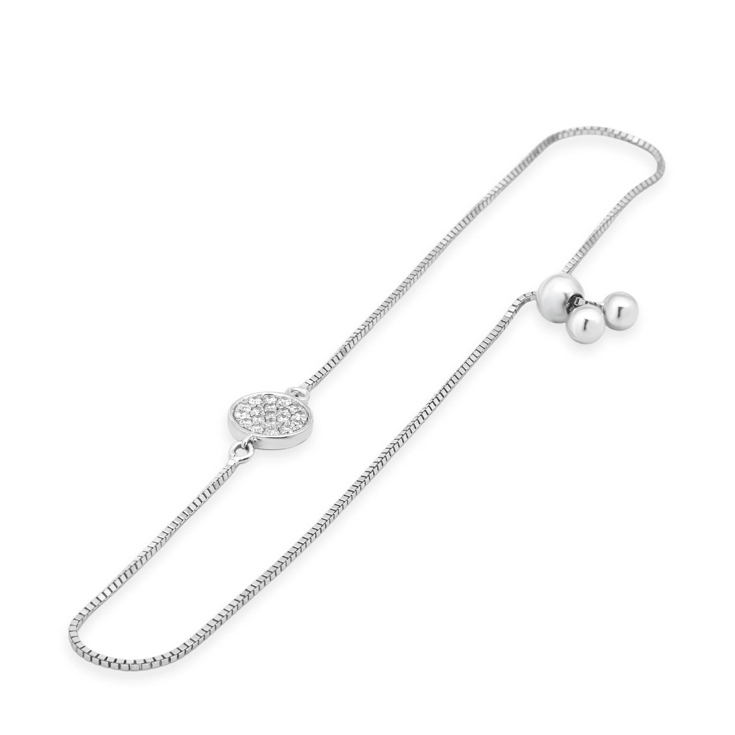 10K White Gold Pave Diamond Disc Station Adjustable Bracelet 6.5-8.5" - Image 4