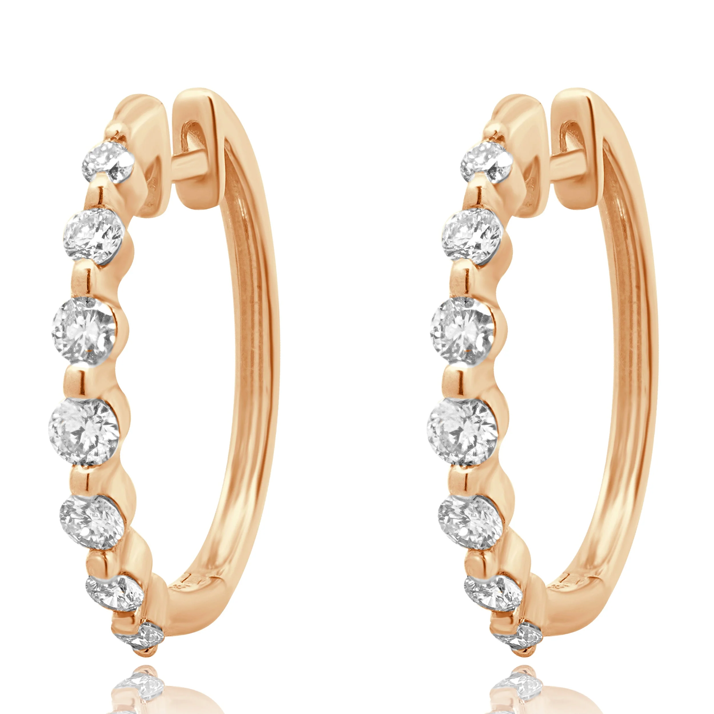 14 Karat Rose Gold and Shared Prong Set Round Diamond Hoop Earrings 20mm