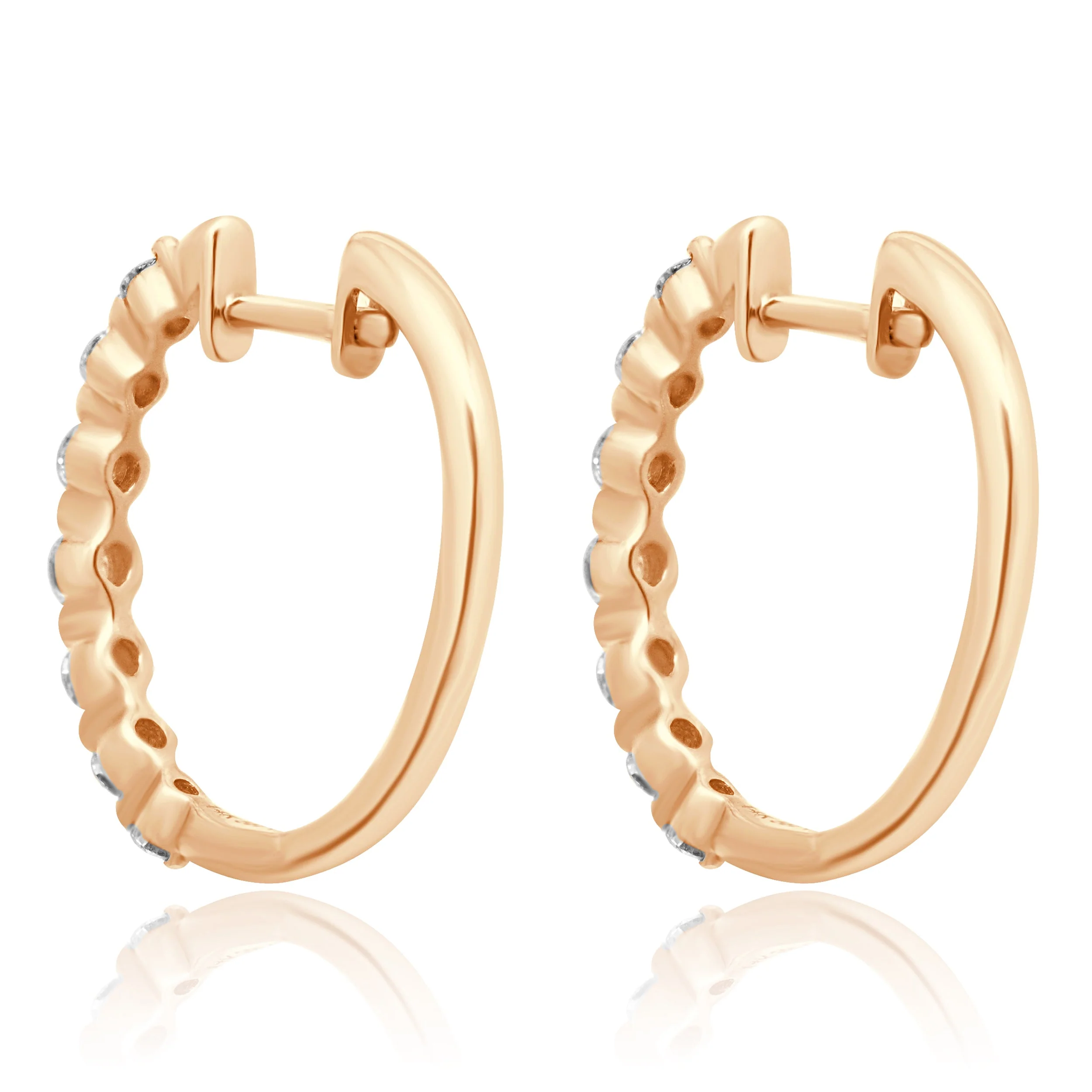 14 Karat Rose Gold and Shared Prong Set Round Diamond Hoop Earrings 20mm - Image 3