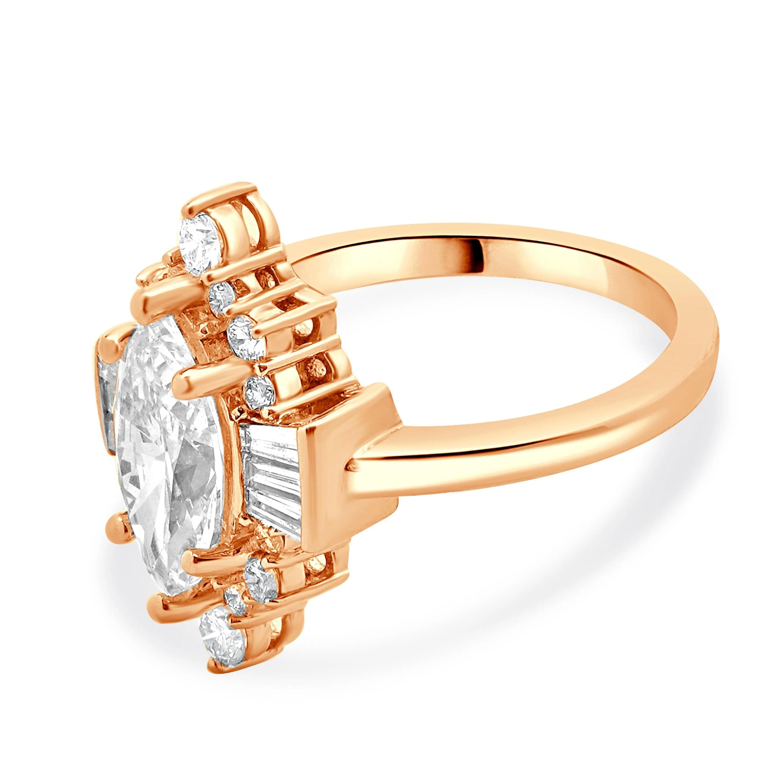 14 Karat Rose Gold Marquise Cut Diamond Engagement Ring - Image 2