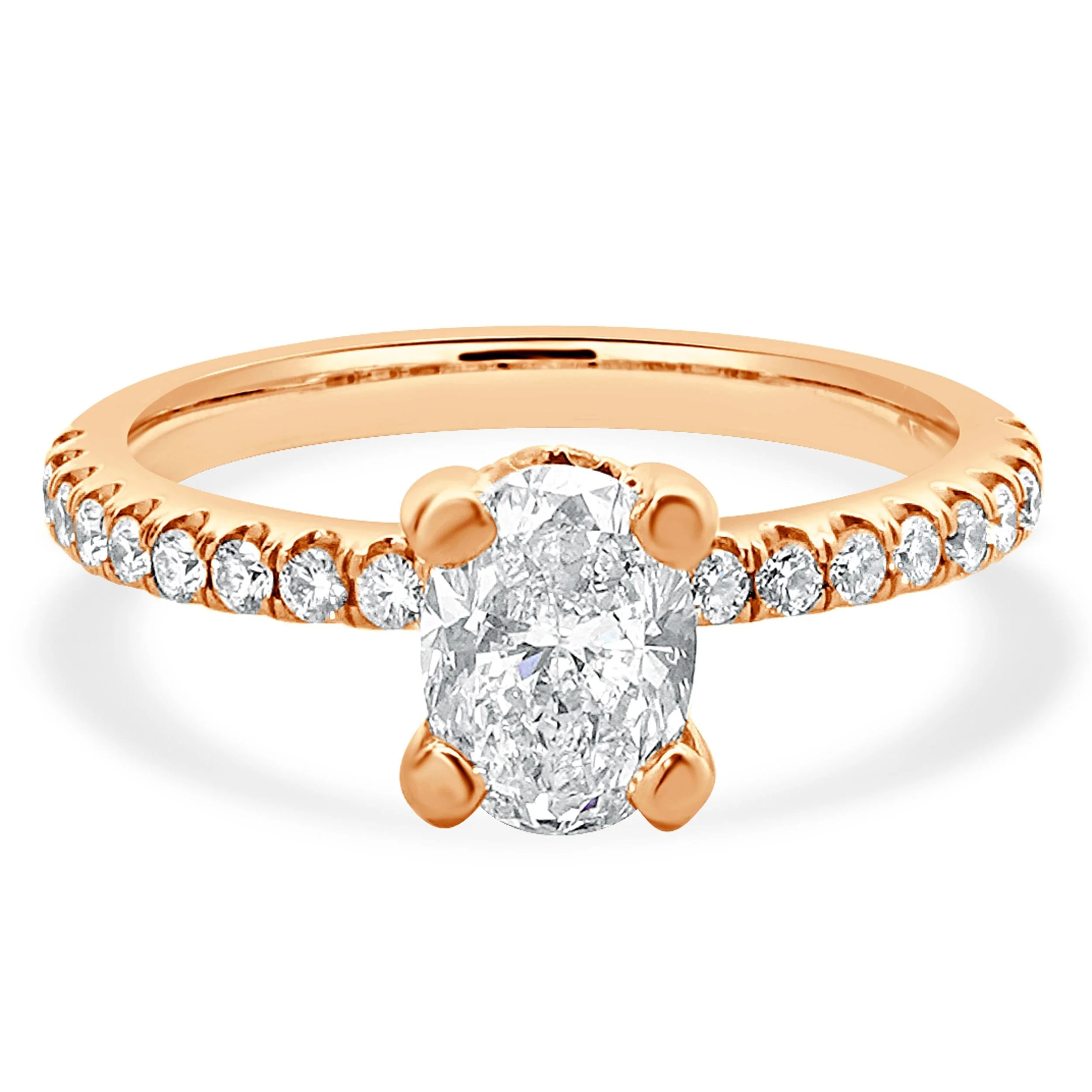 14 Karat Rose Gold Oval Diamond Engagement Ring With Halo