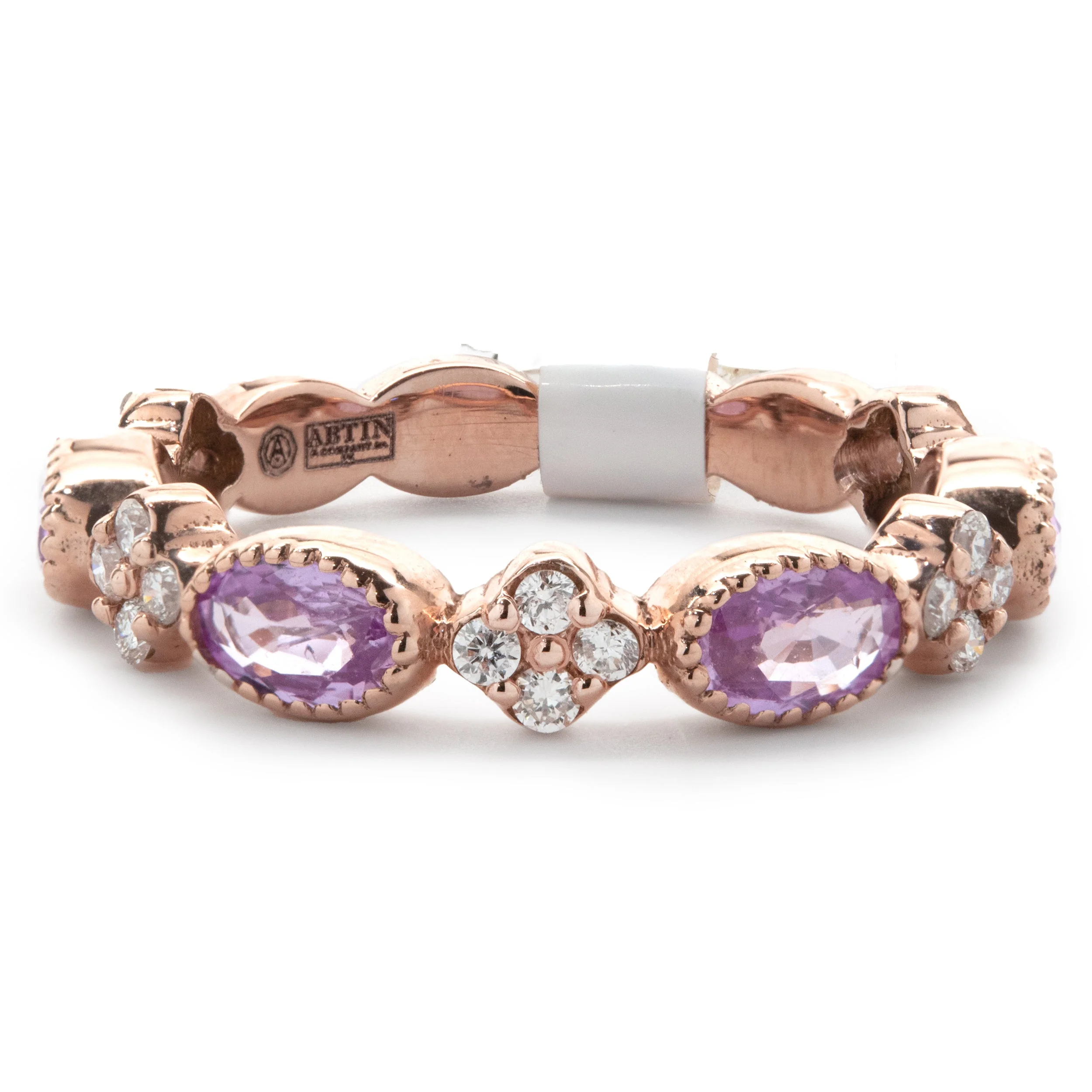 14 Karat Rose Gold Pink Sapphire and Diamond Star Band