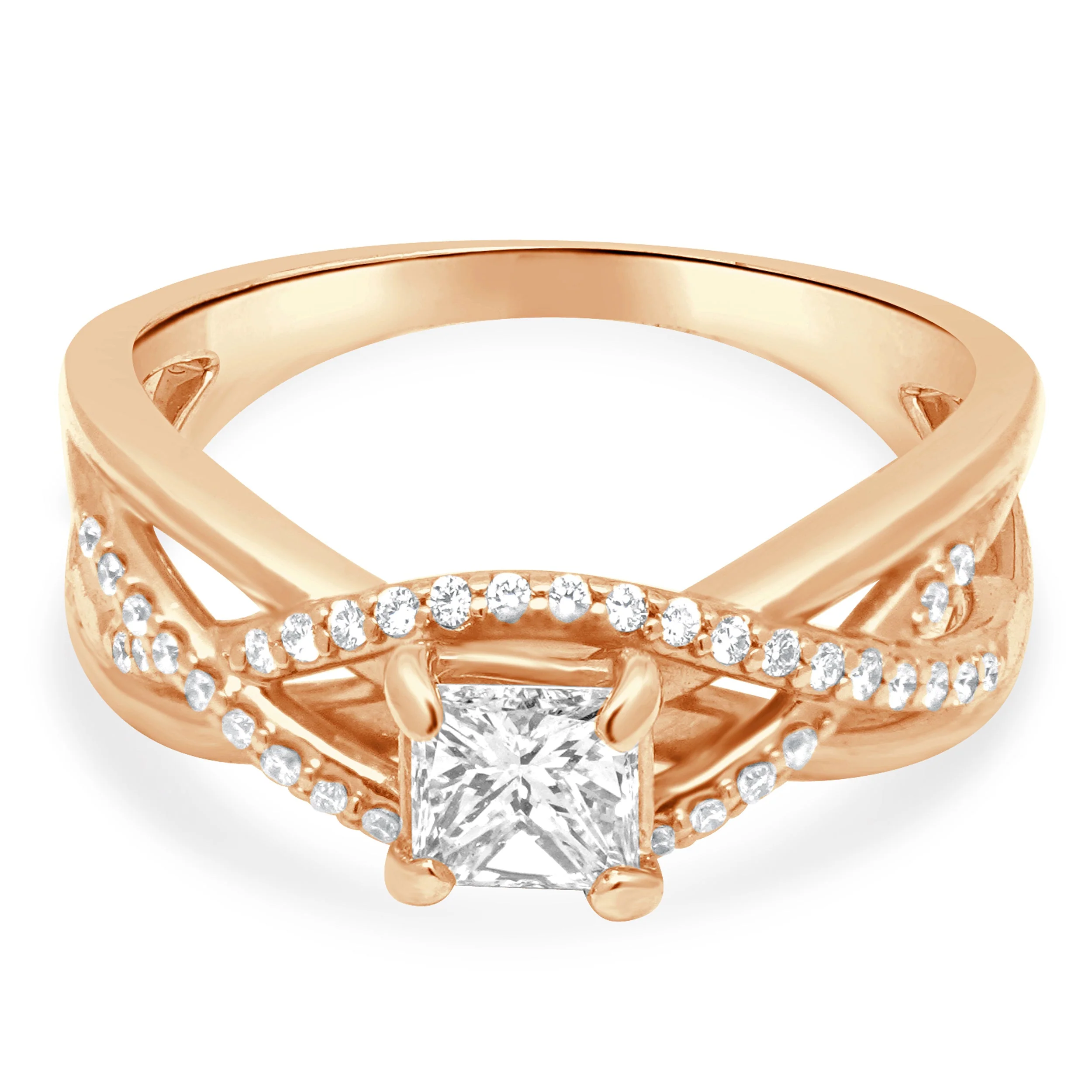 14 Karat Rose Gold Princess Cut Diamond Ring w/ Braided Shank