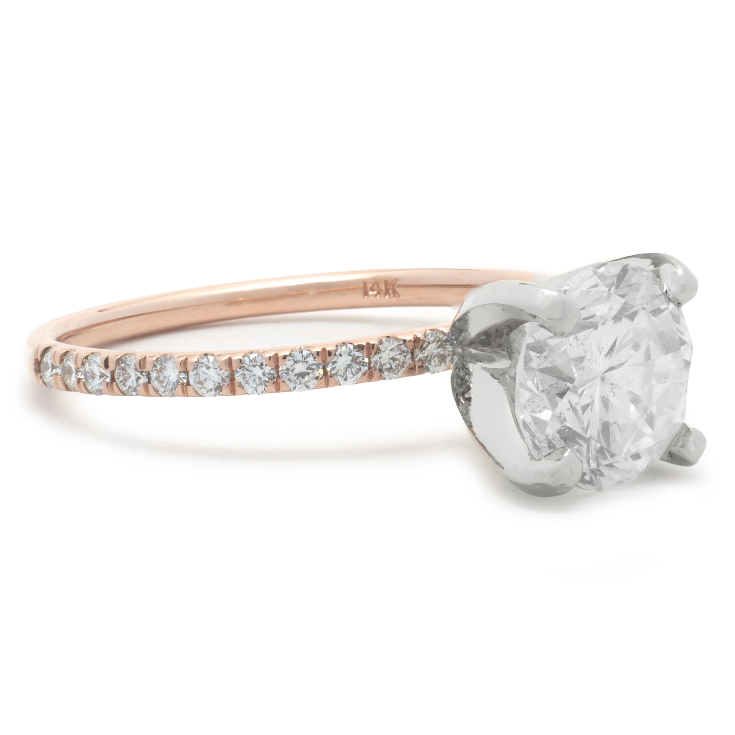 14 Karat Rose Gold Round Brilliant Cut Diamond Engagement Ring - Image 2