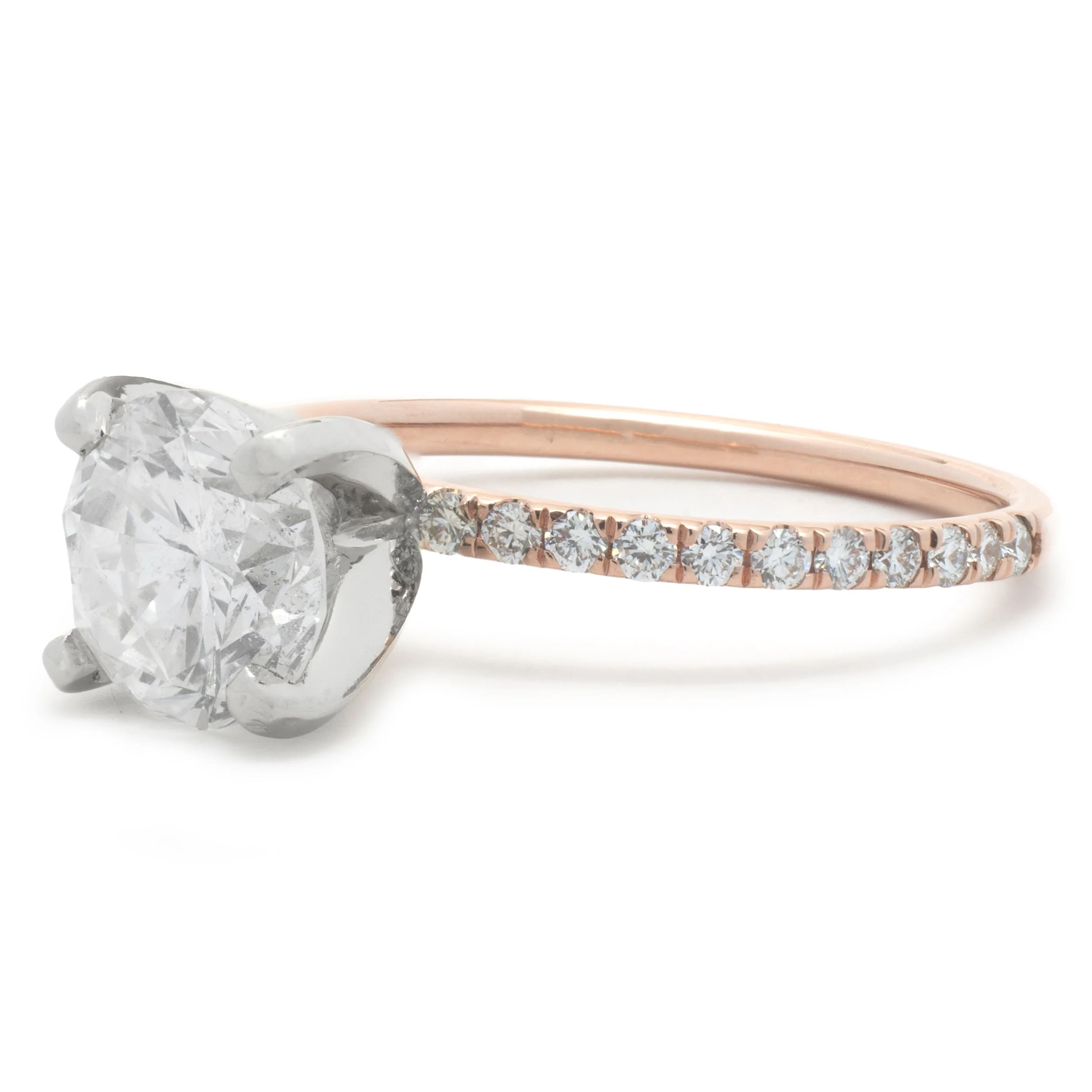14 Karat Rose Gold Round Brilliant Cut Diamond Engagement Ring - Image 3