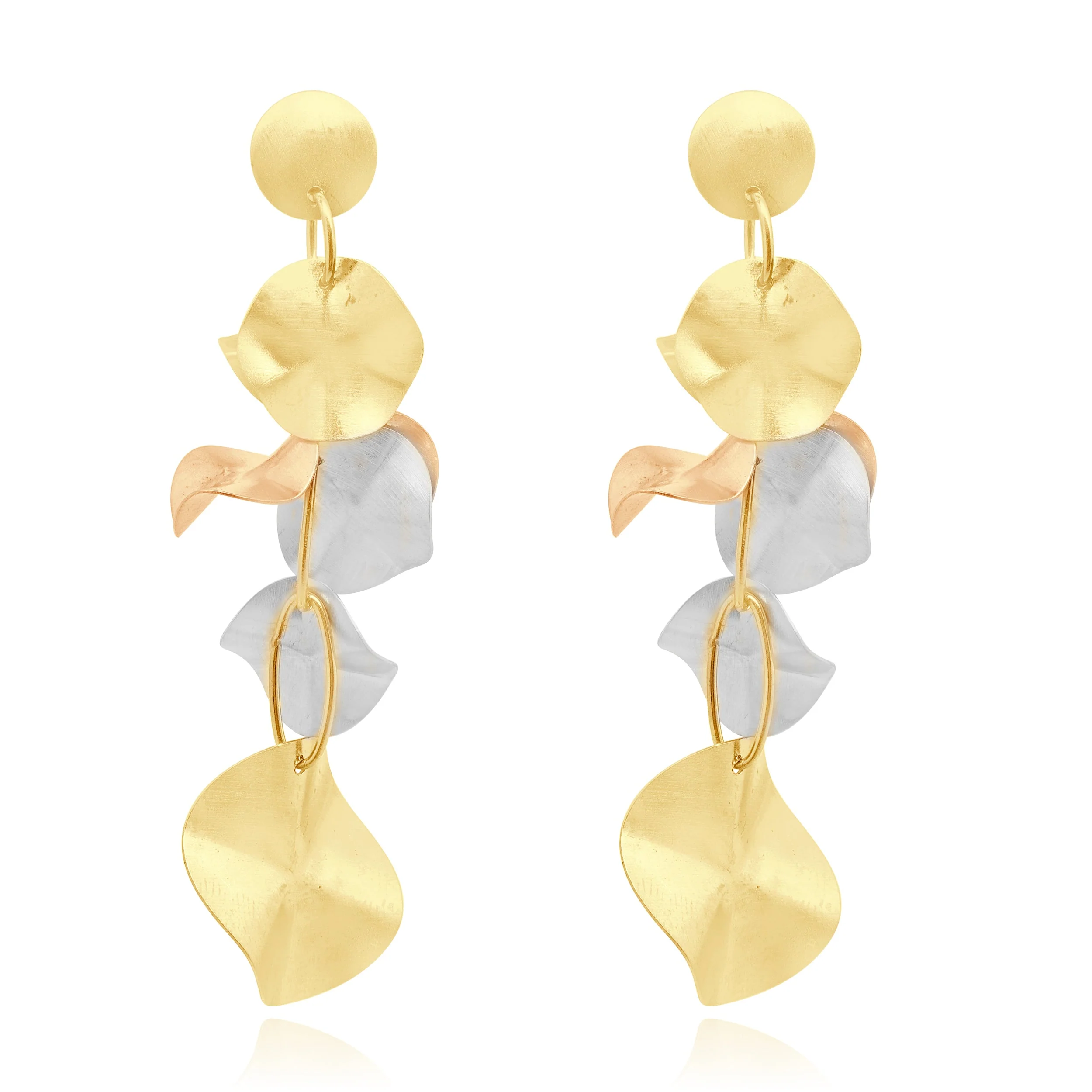 14 Karat Tri-Tone Disc Dangle Earrings