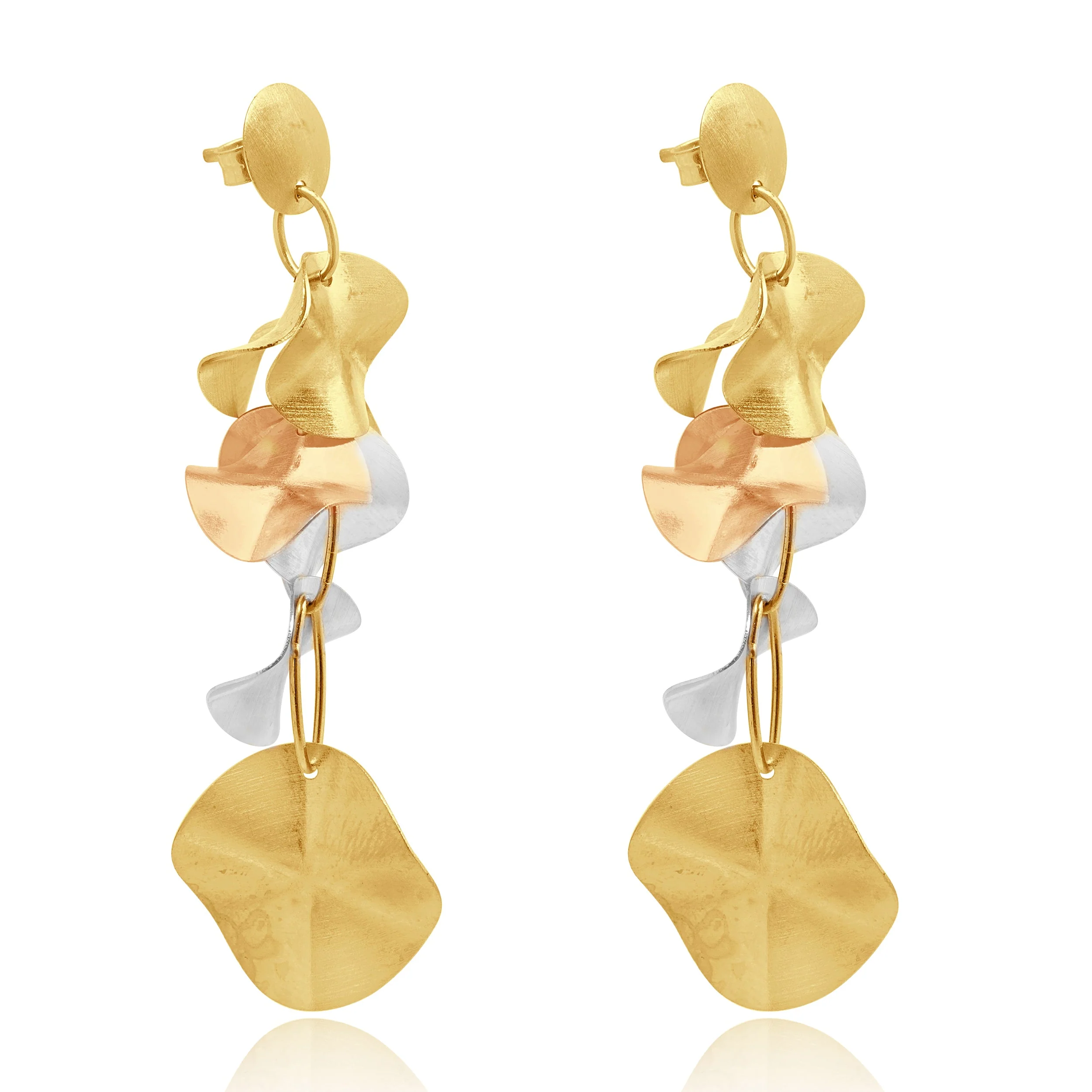 14 Karat Tri-Tone Disc Dangle Earrings - Image 2