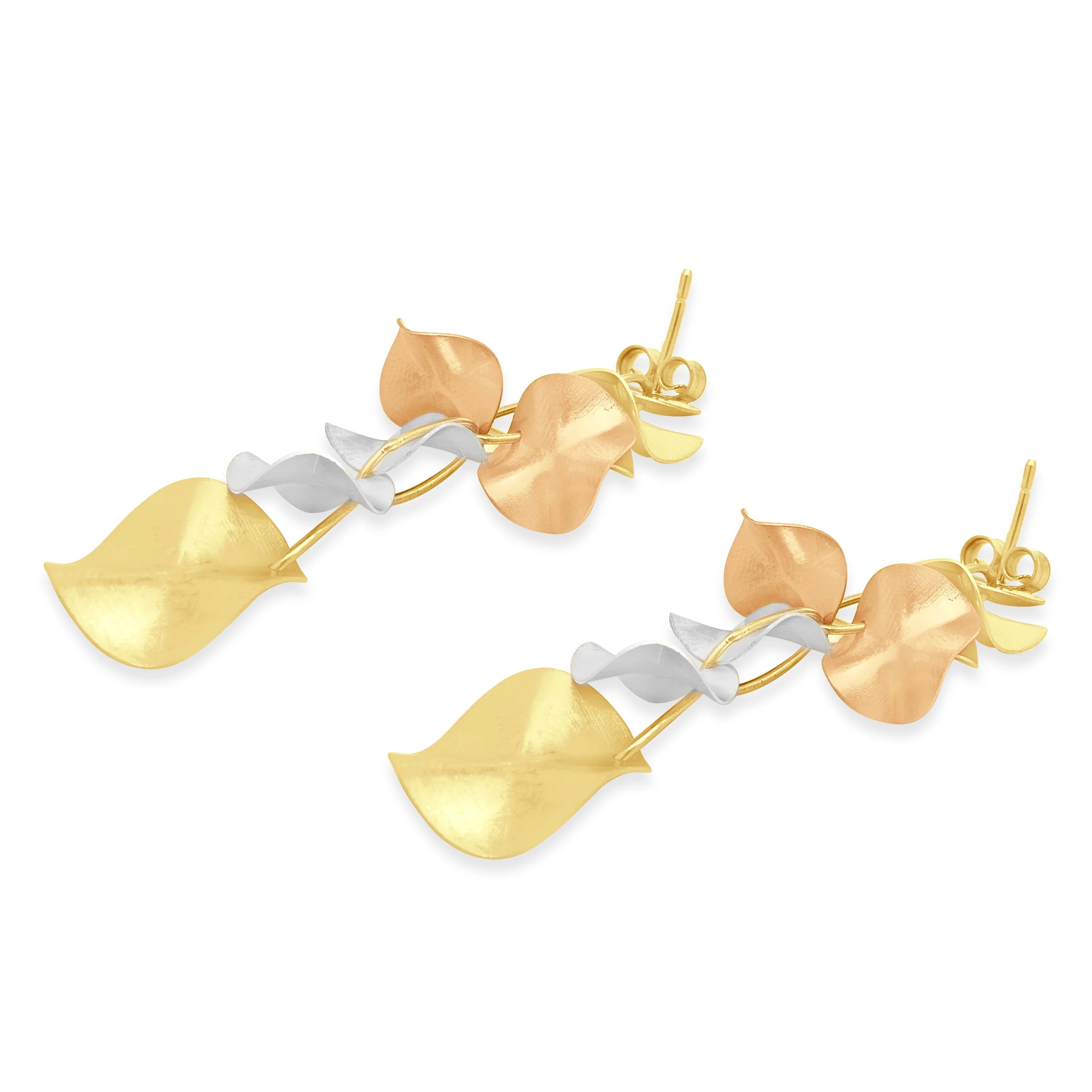 14 Karat Tri-Tone Disc Dangle Earrings - Image 3