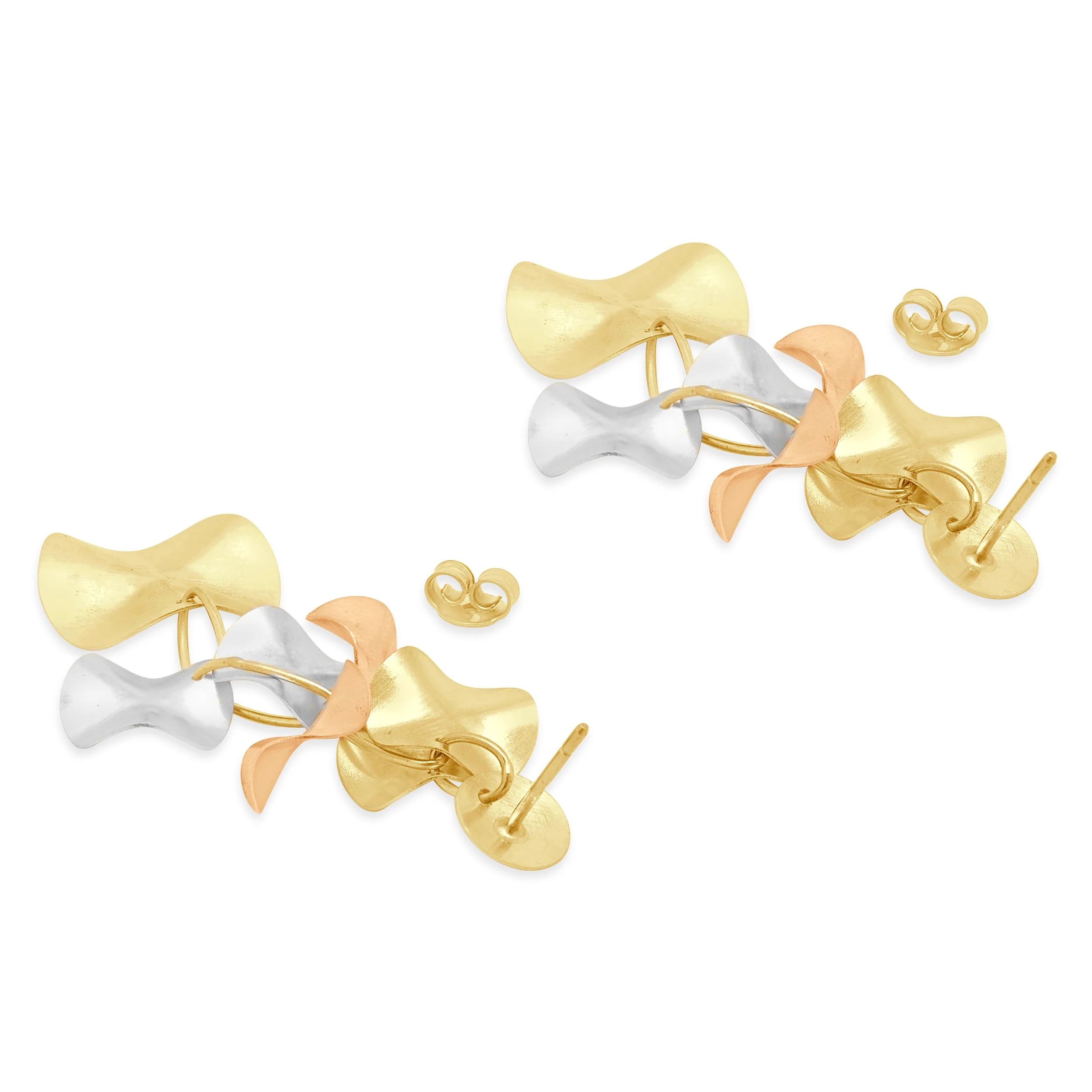14 Karat Tri-Tone Disc Dangle Earrings - Image 4