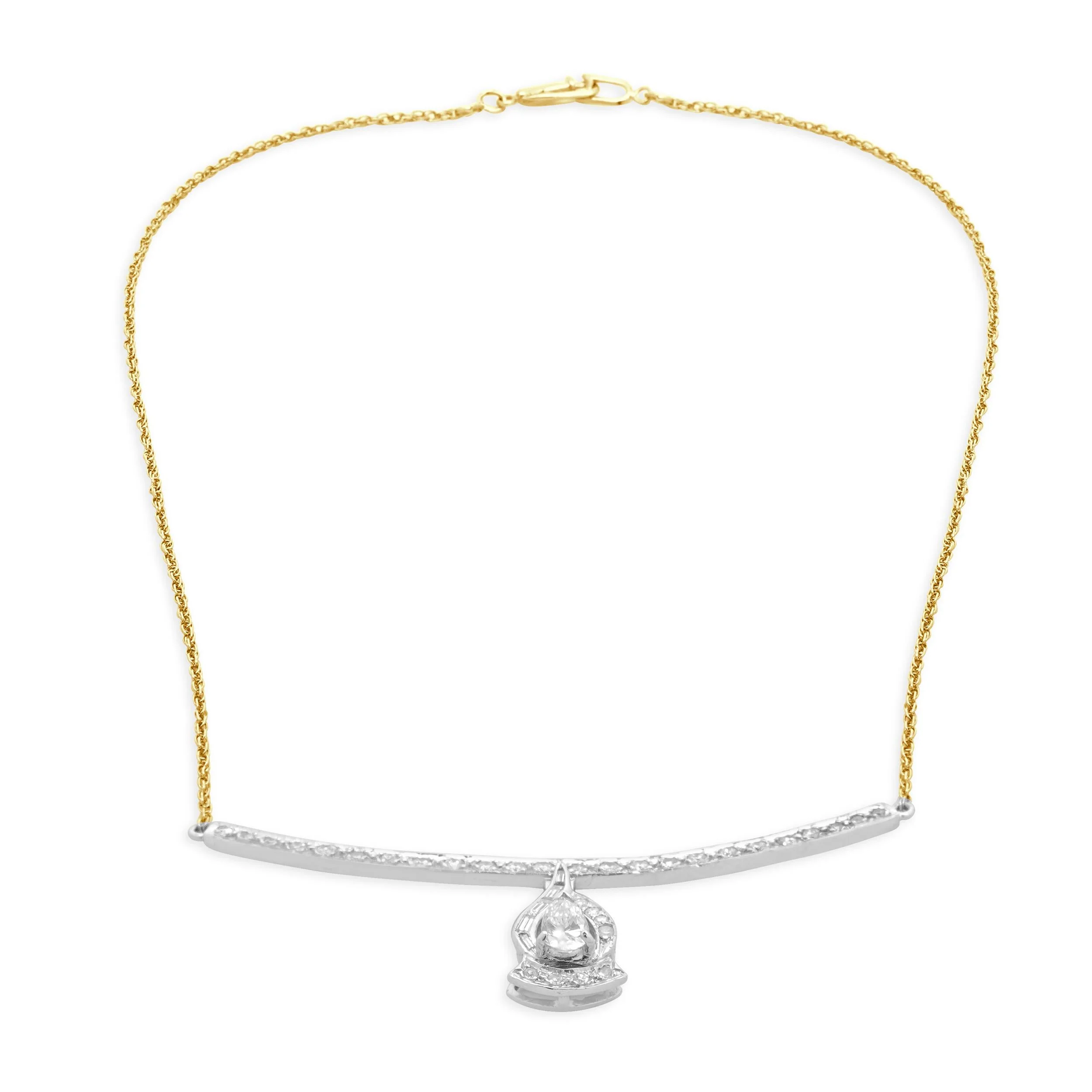 14 Karat Two Tone Diamond Bar Drop Necklace - Image 3
