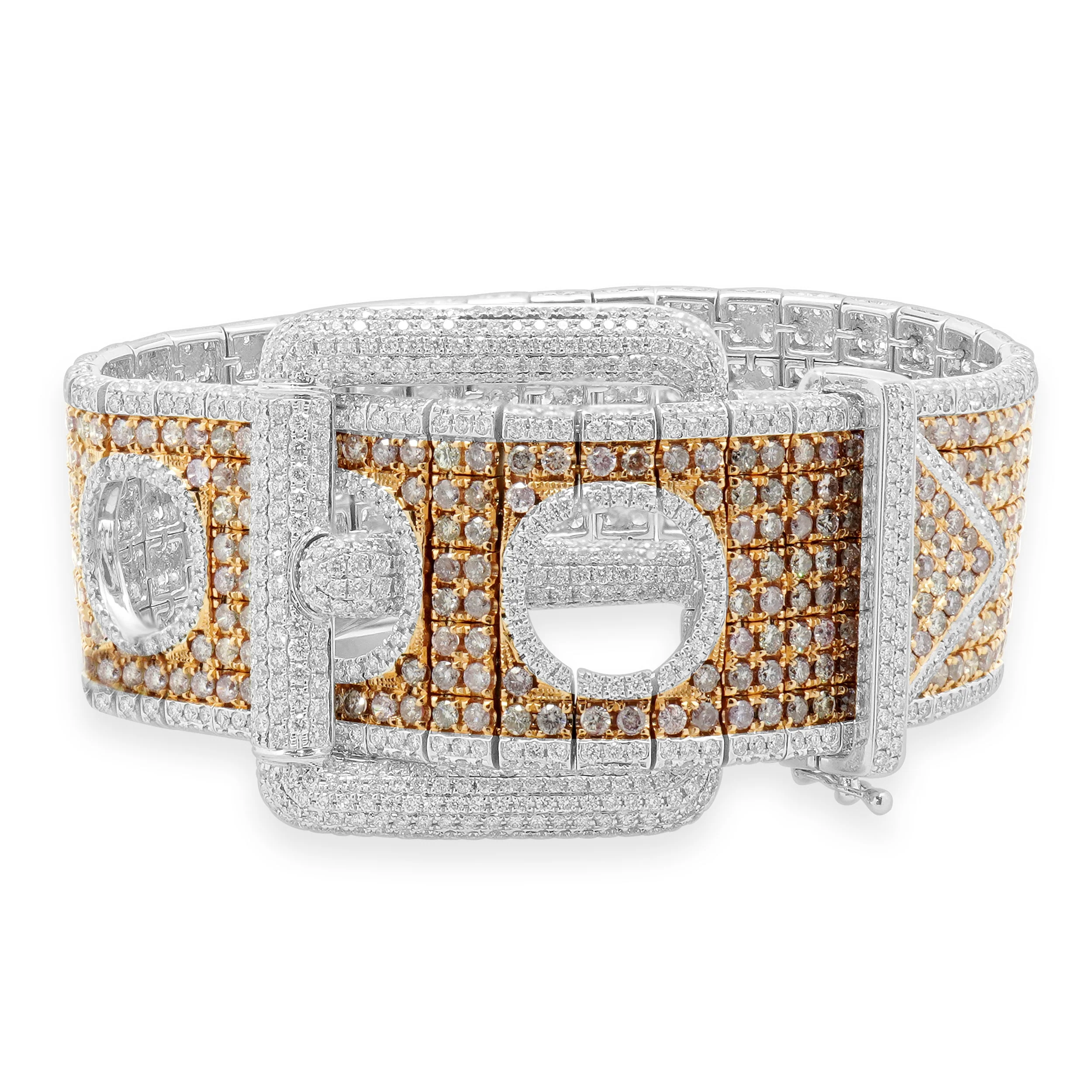 14 Karat Two-Tone Pink and White Diamond Belt Buckle Bracelet