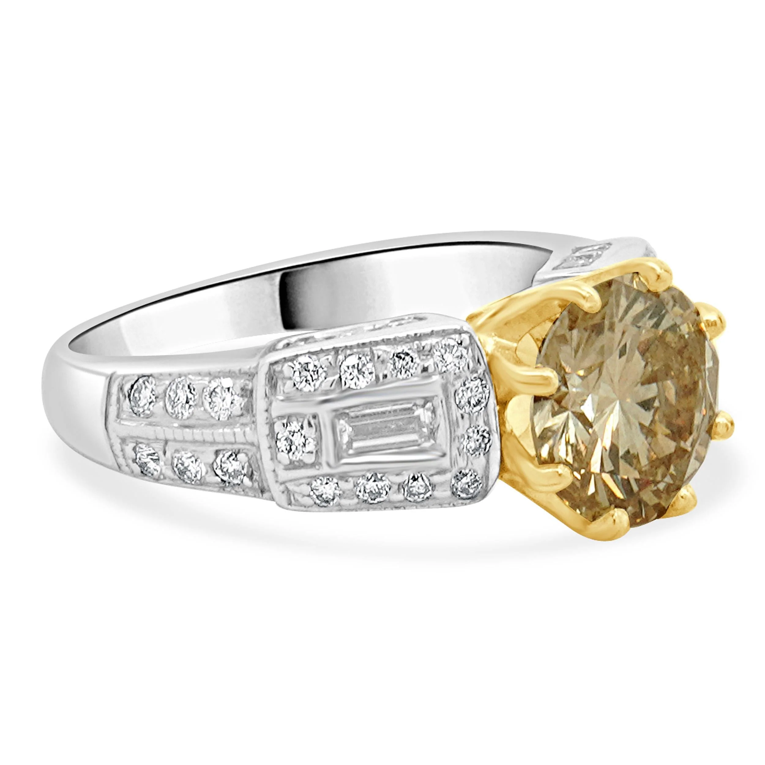 14 Karat Two Tone Round Brilliant Cut Diamond Engagement Ring - Image 3
