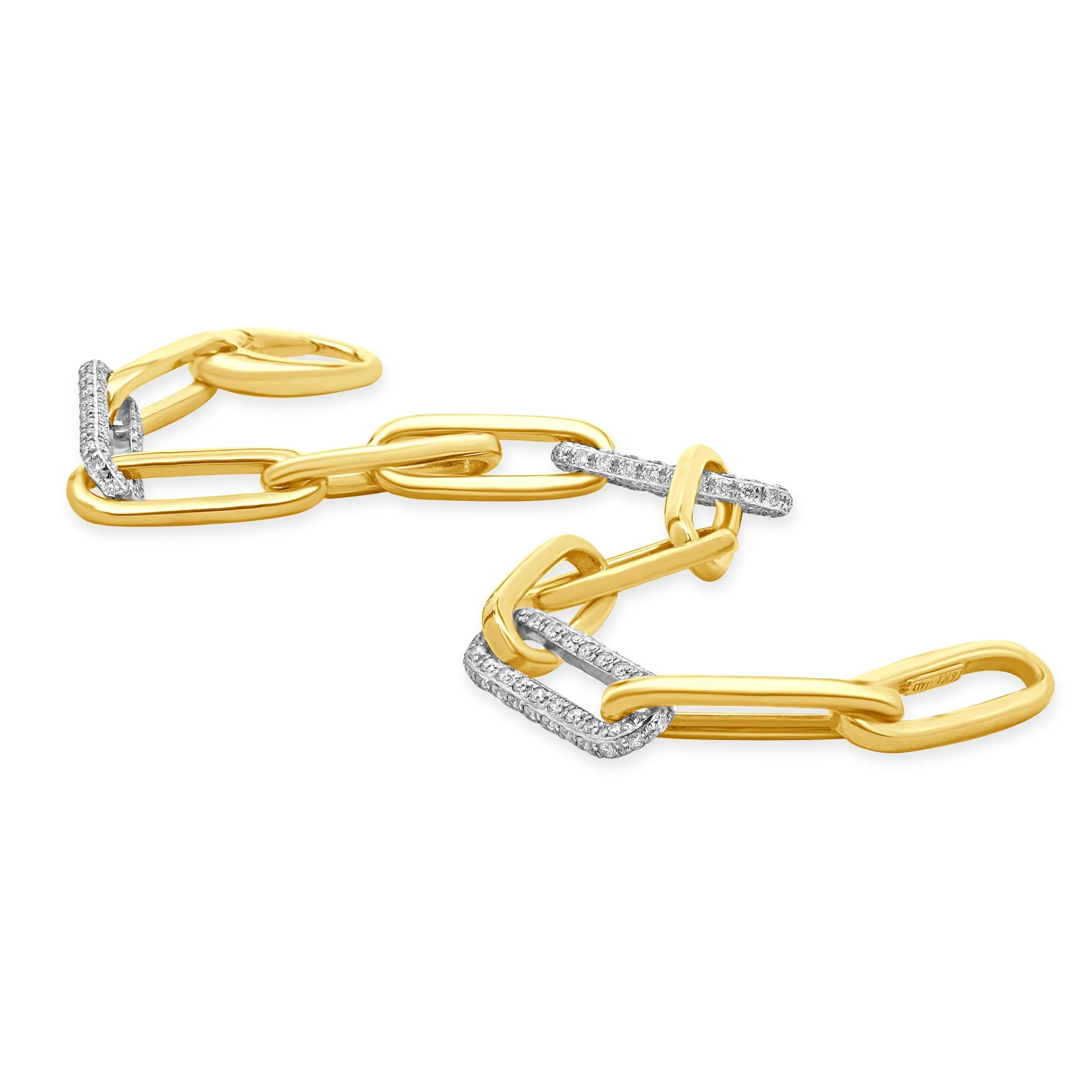 14 Karat White and Yellow Gold Alternating Diamond Paperclip Link Bracelet - Image 4