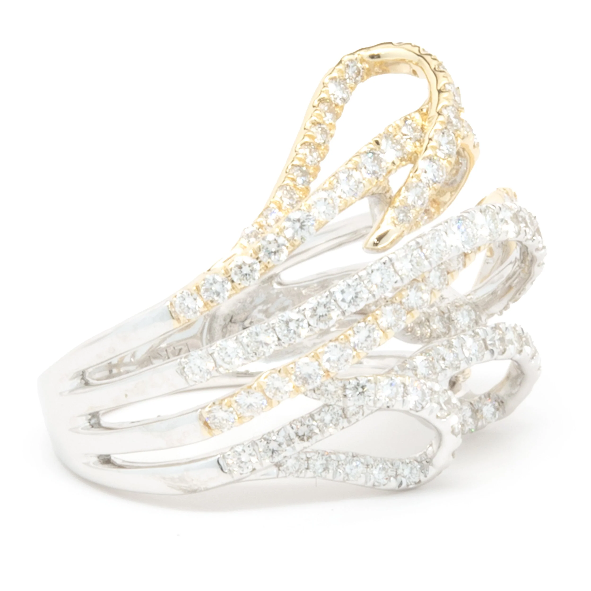 14 Karat White and Yellow Gold Diamond Loop Ring - Image 3