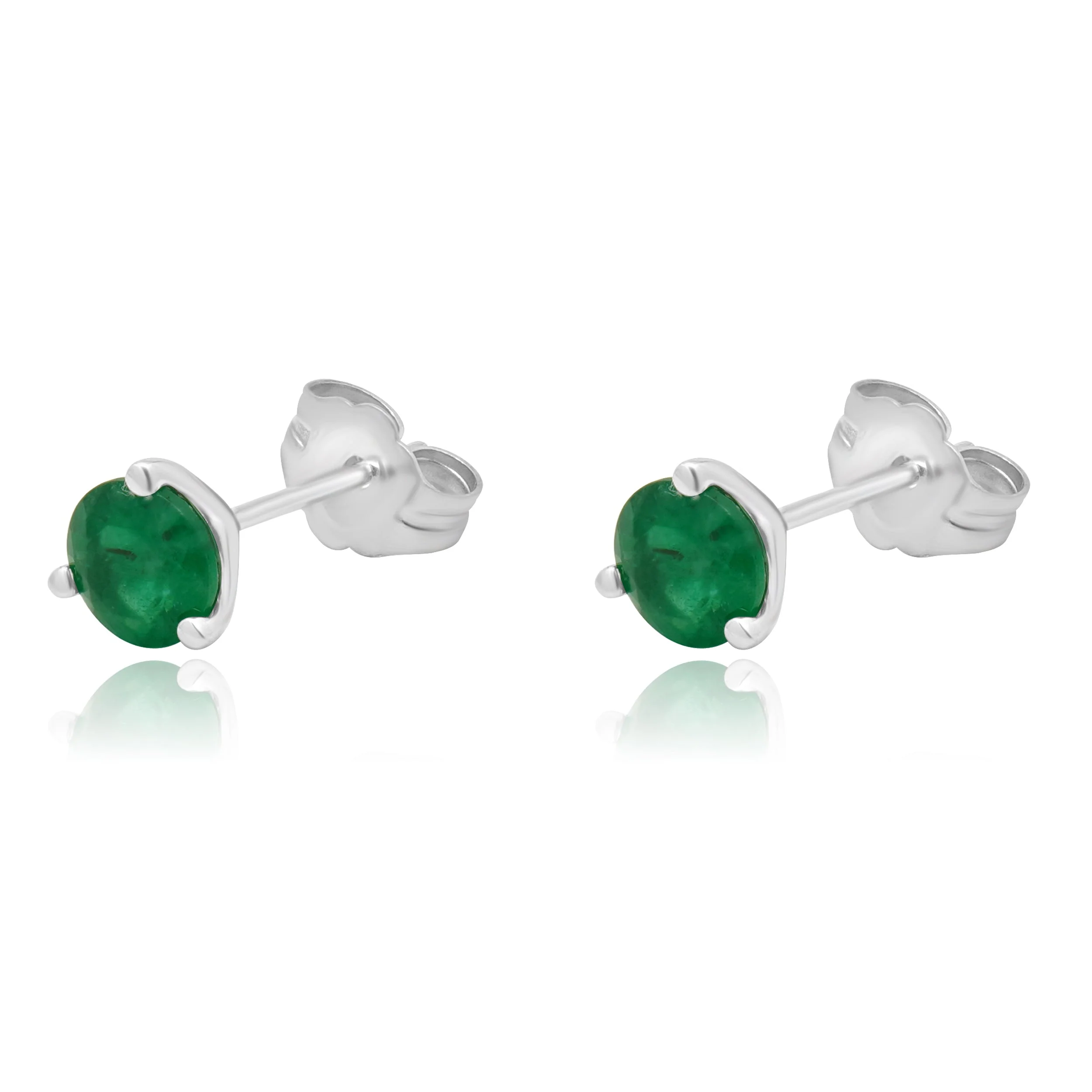 14 Karat White Gold 3-Prong Set Round Emerald Cut Martini Stud Earrings - Image 2