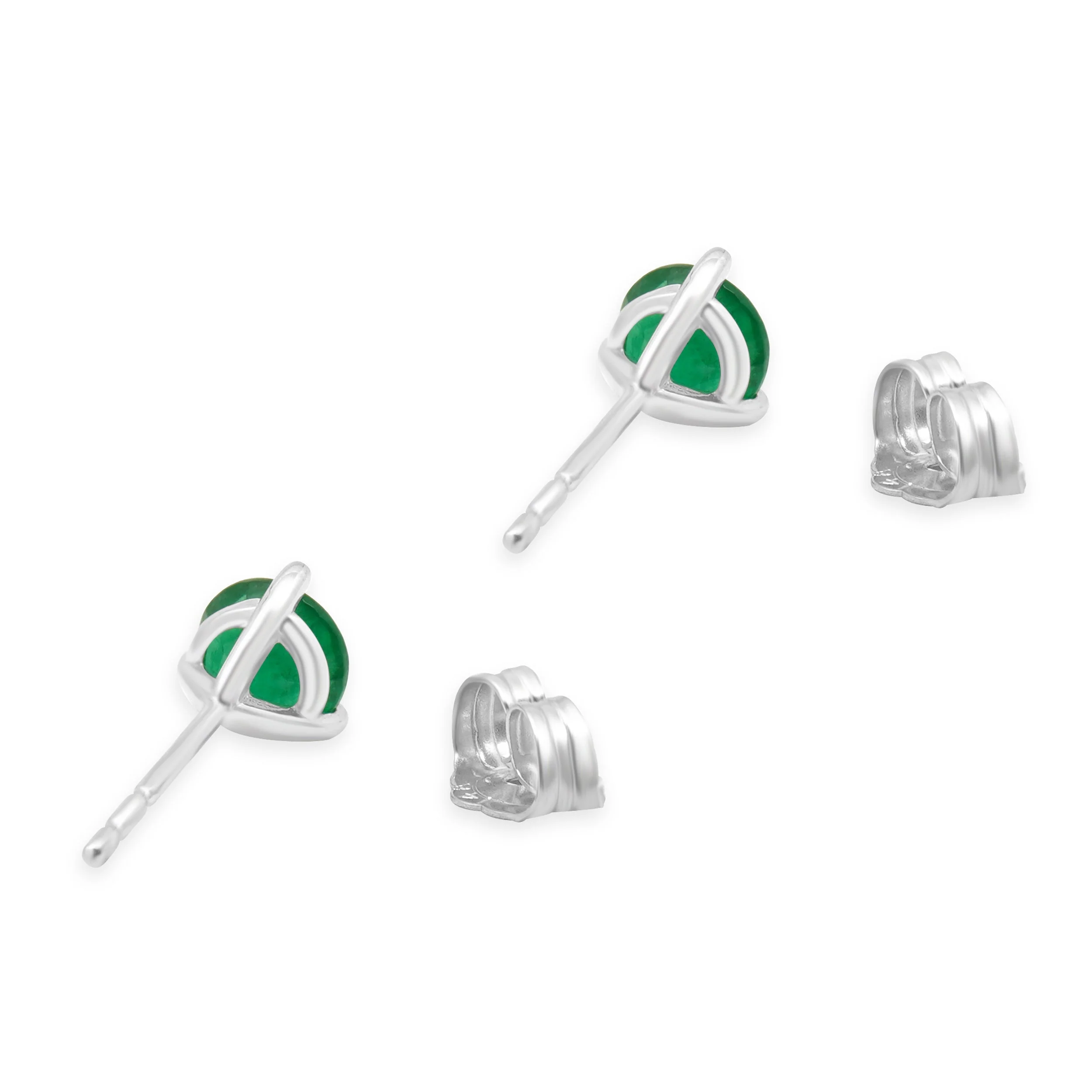 14 Karat White Gold 3-Prong Set Round Emerald Cut Martini Stud Earrings - Image 4