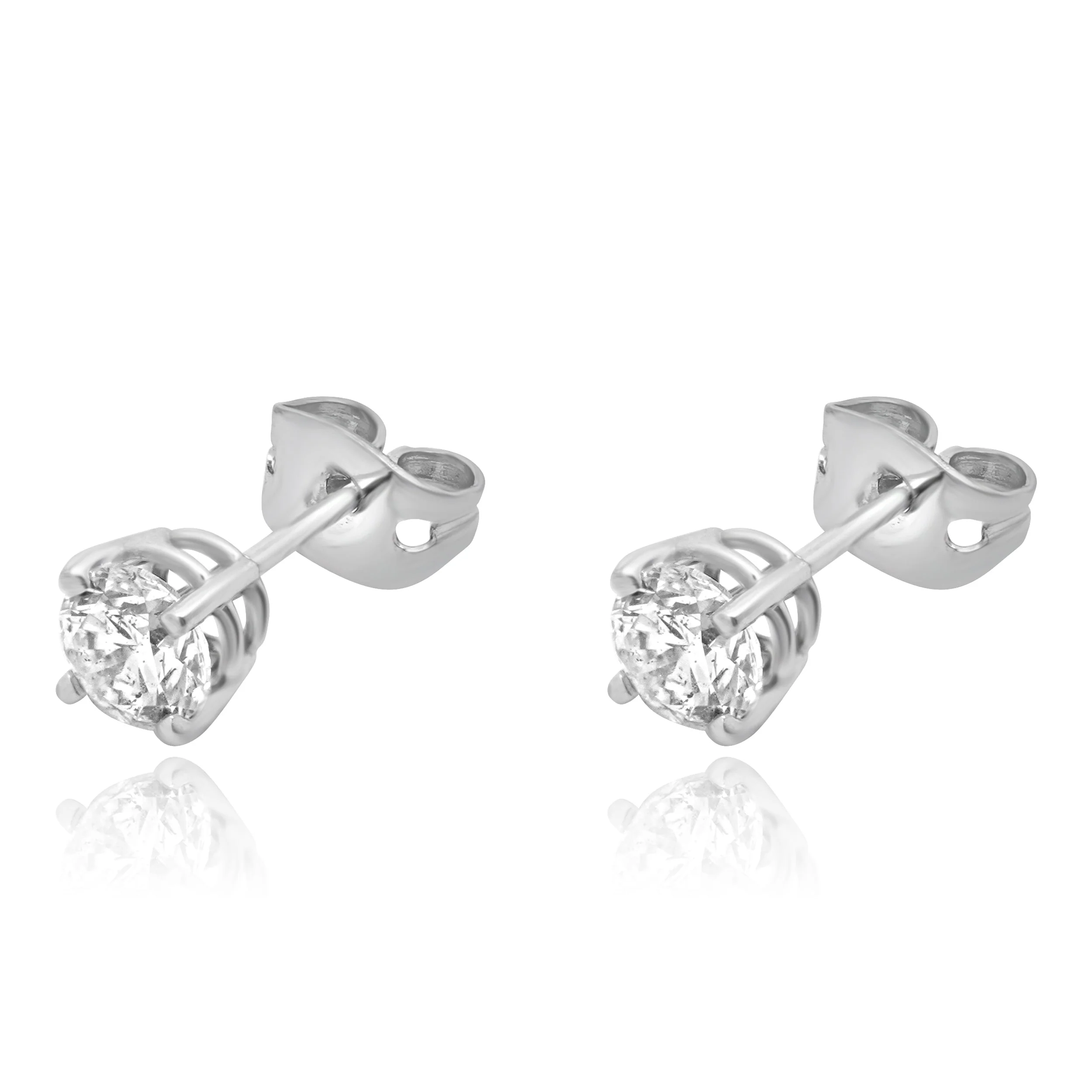 14 Karat White Gold 4-Prong Set Round Brilliant Cut Diamond Stud Earrings