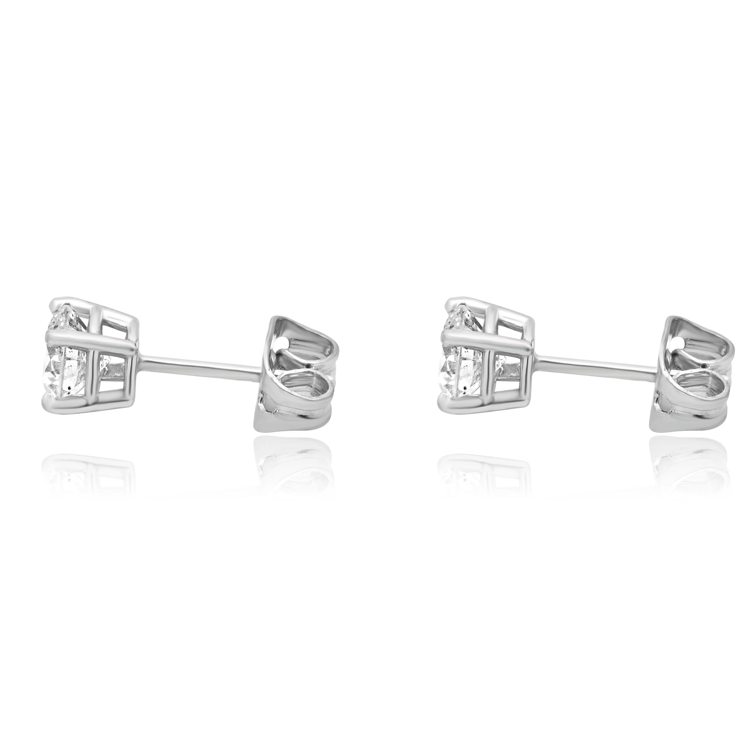 14 Karat White Gold 4-Prong Set Round Brilliant Cut Diamond Stud Earrings - Image 2