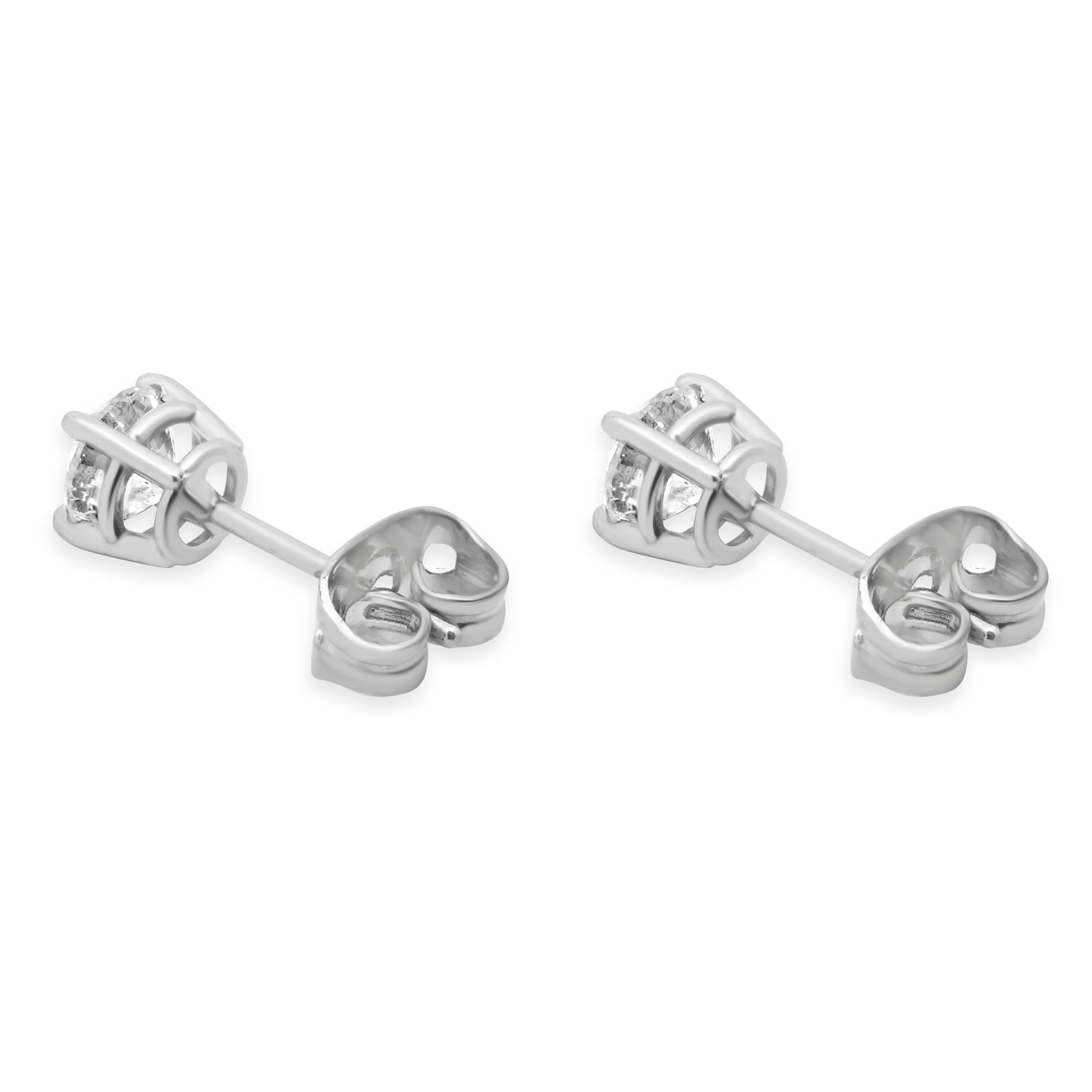 14 Karat White Gold 4-Prong Set Round Brilliant Cut Diamond Stud Earrings - Image 3