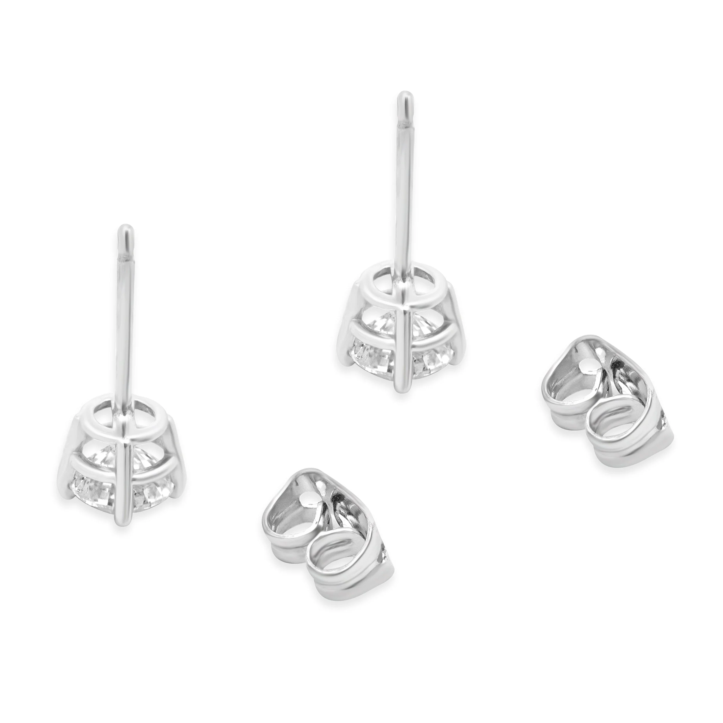 14 Karat White Gold 4-Prong Set Round Brilliant Cut Diamond Stud Earrings - Image 4