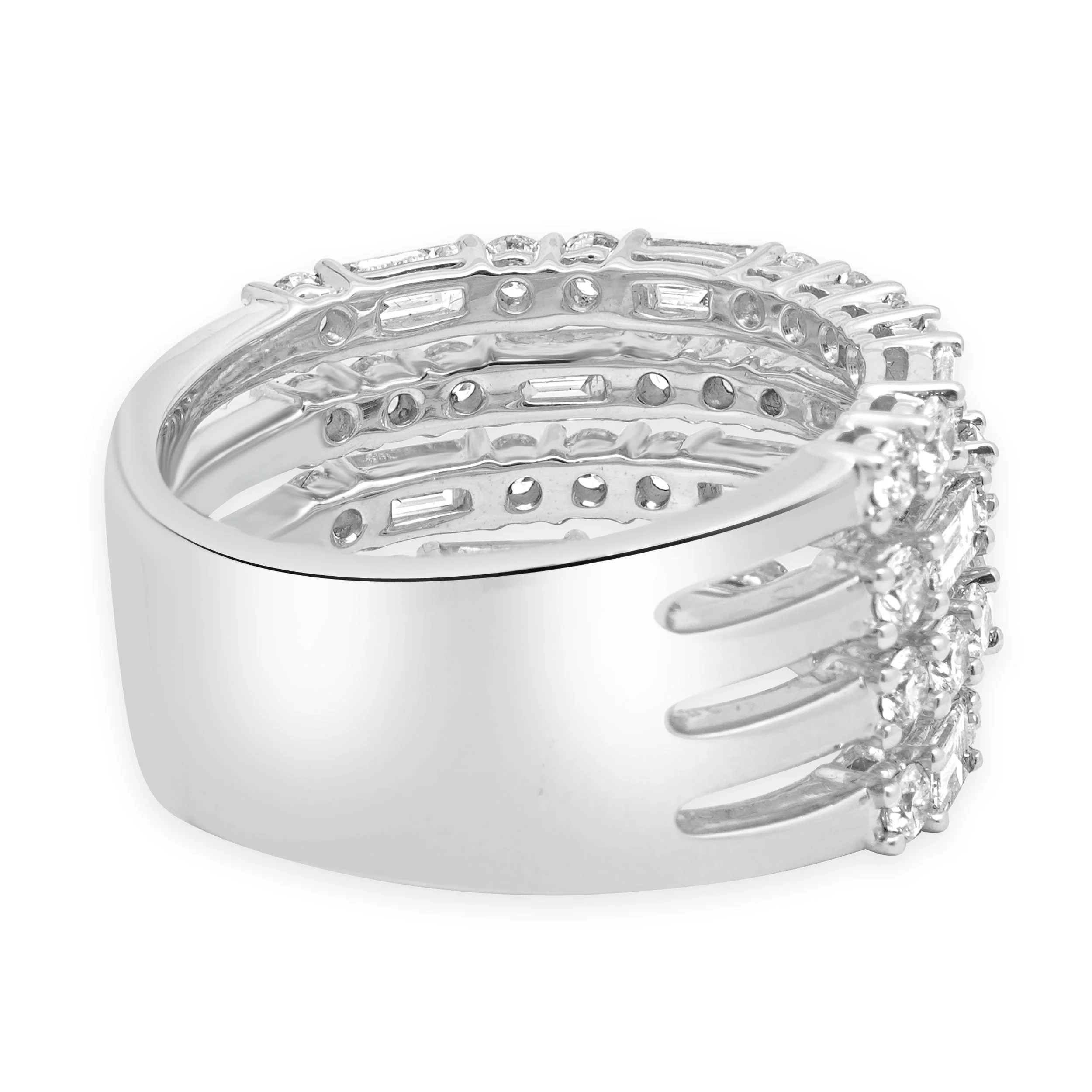 14 Karat White Gold 4-Row Round and Baguette Cut Diamond Band - Image 4