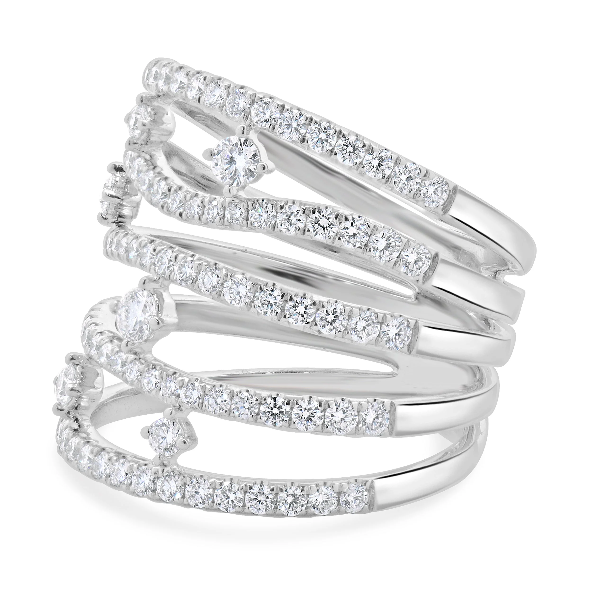 14 Karat White Gold 5 Row Sprinkled Diamond Fashion Ring - Image 2