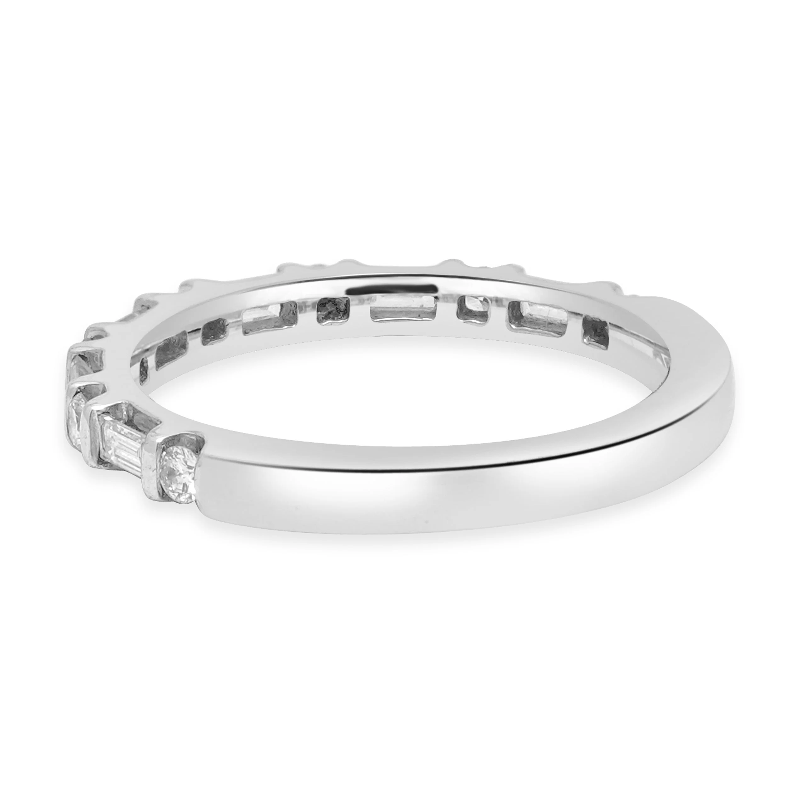14 Karat White Gold Alternating Round and Baguette Cut Diamond Band - Image 4