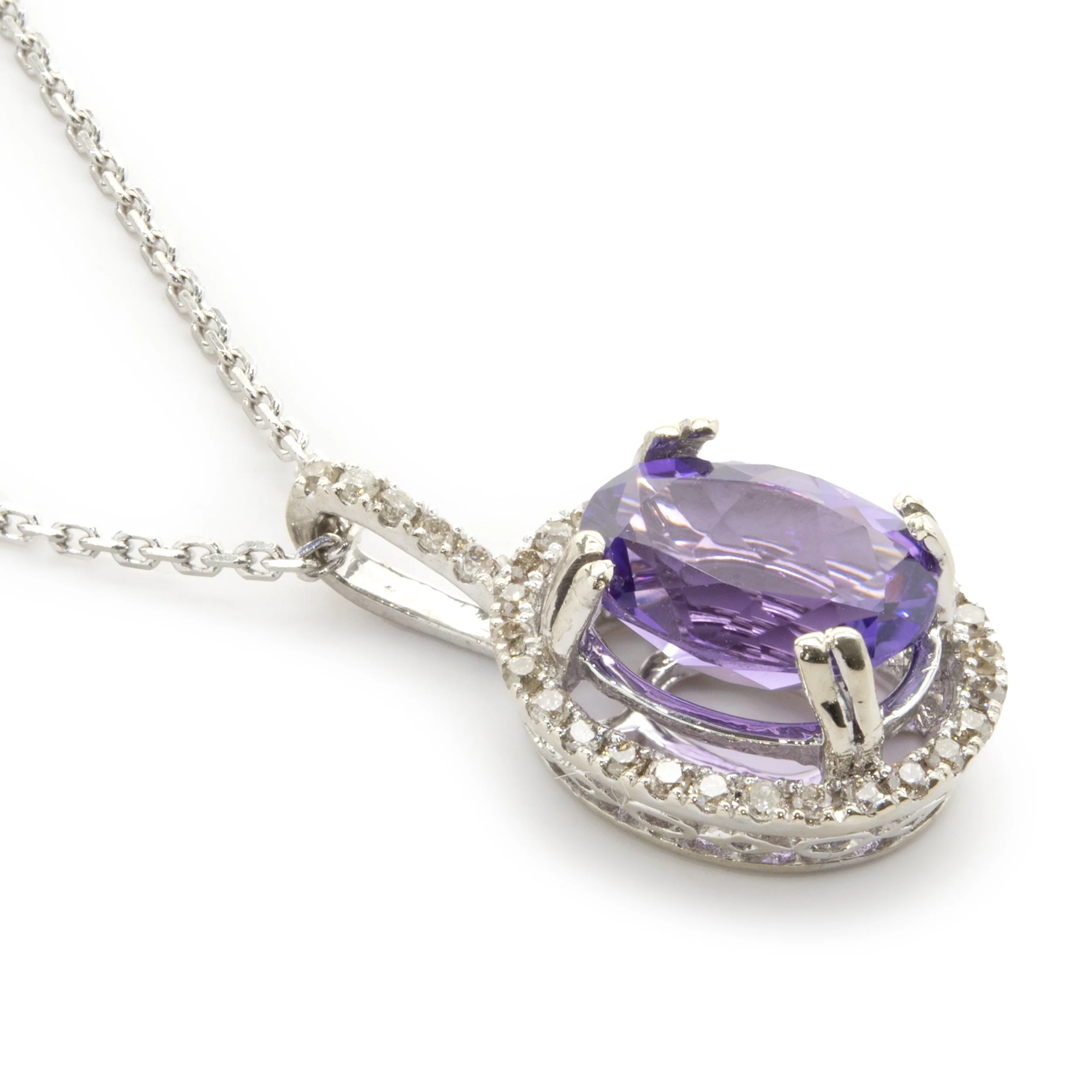 14 Karat White Gold Amethyst and Diamond Necklace - Image 3