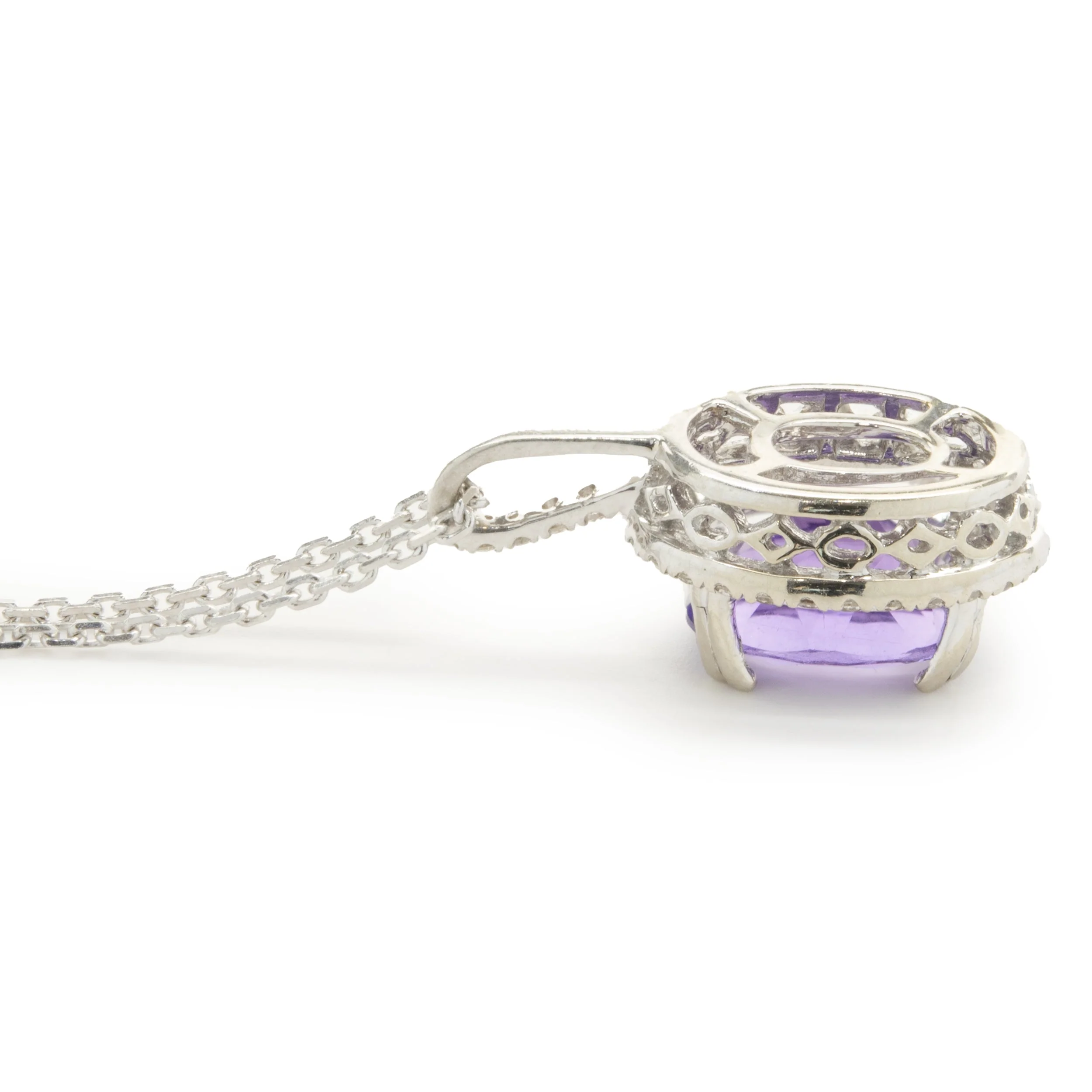 14 Karat White Gold Amethyst and Diamond Necklace - Image 4