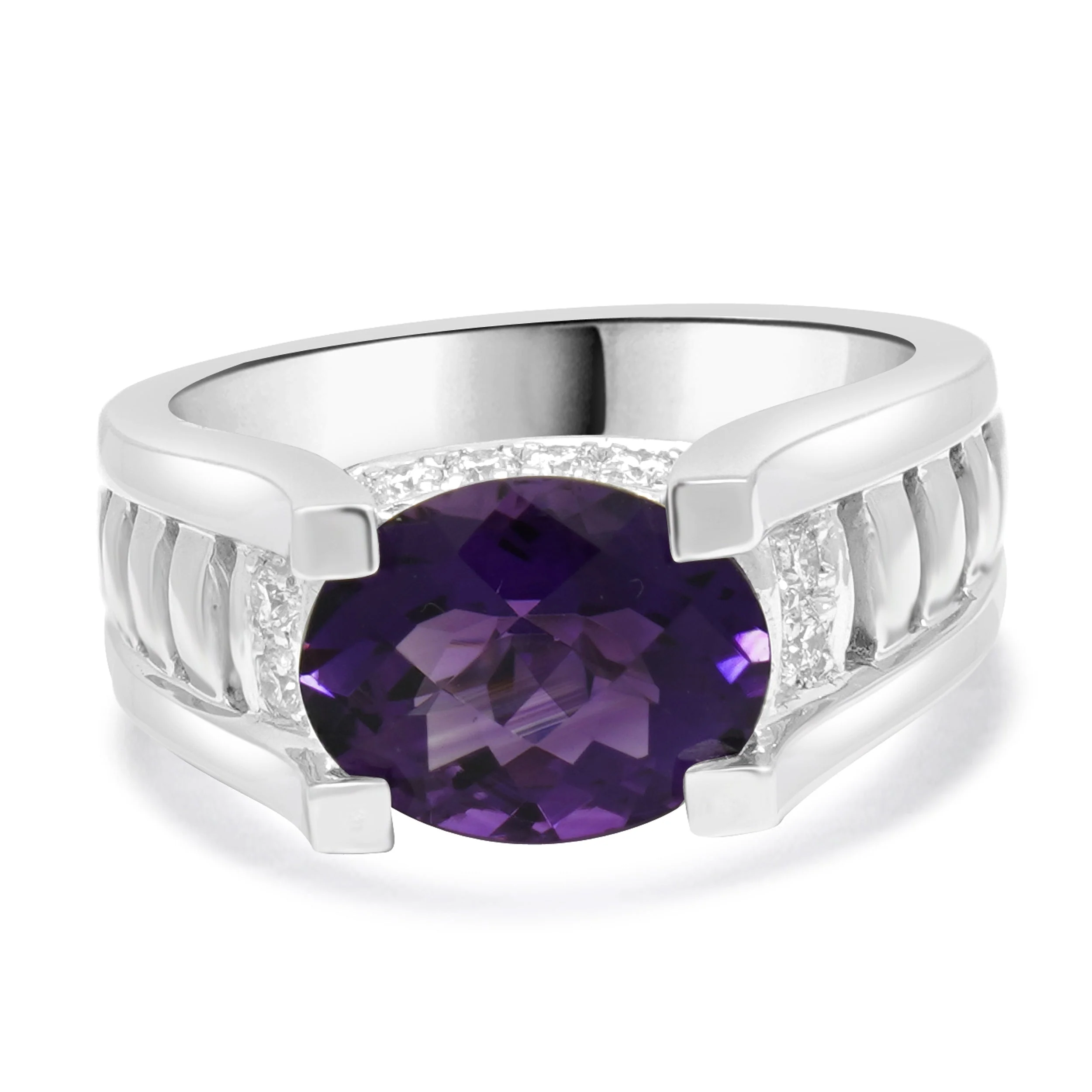14 Karat White Gold Amethyst and Diamond Ring