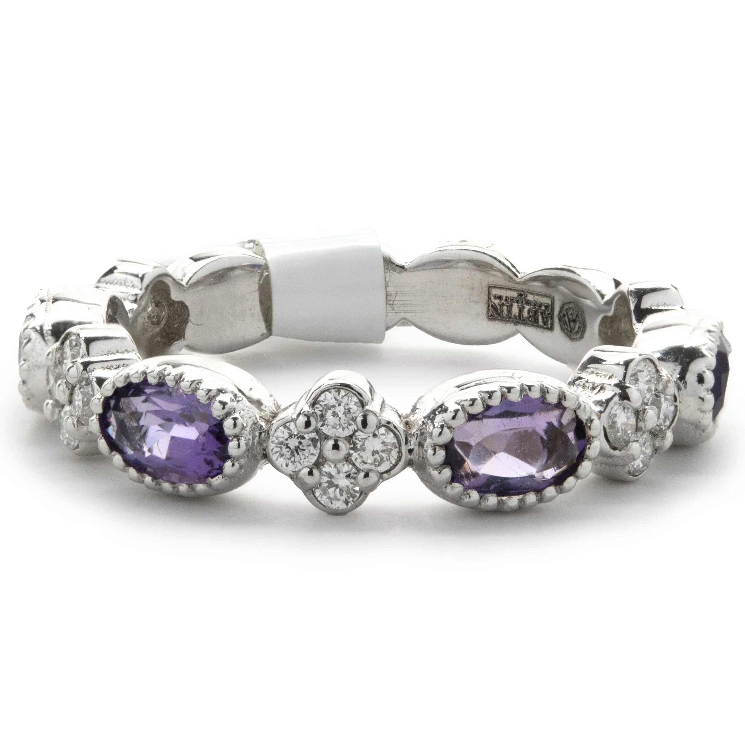 14 Karat White Gold Amethyst and Diamond Star Band