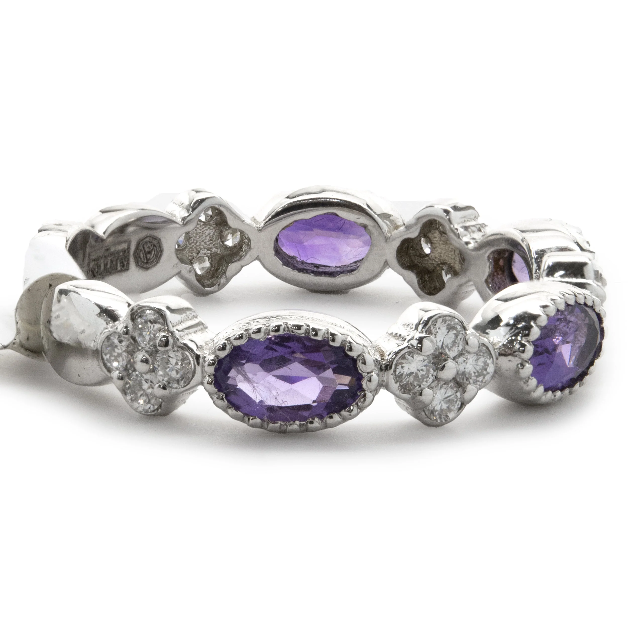 14 Karat White Gold Amethyst and Diamond Star Band - Image 2