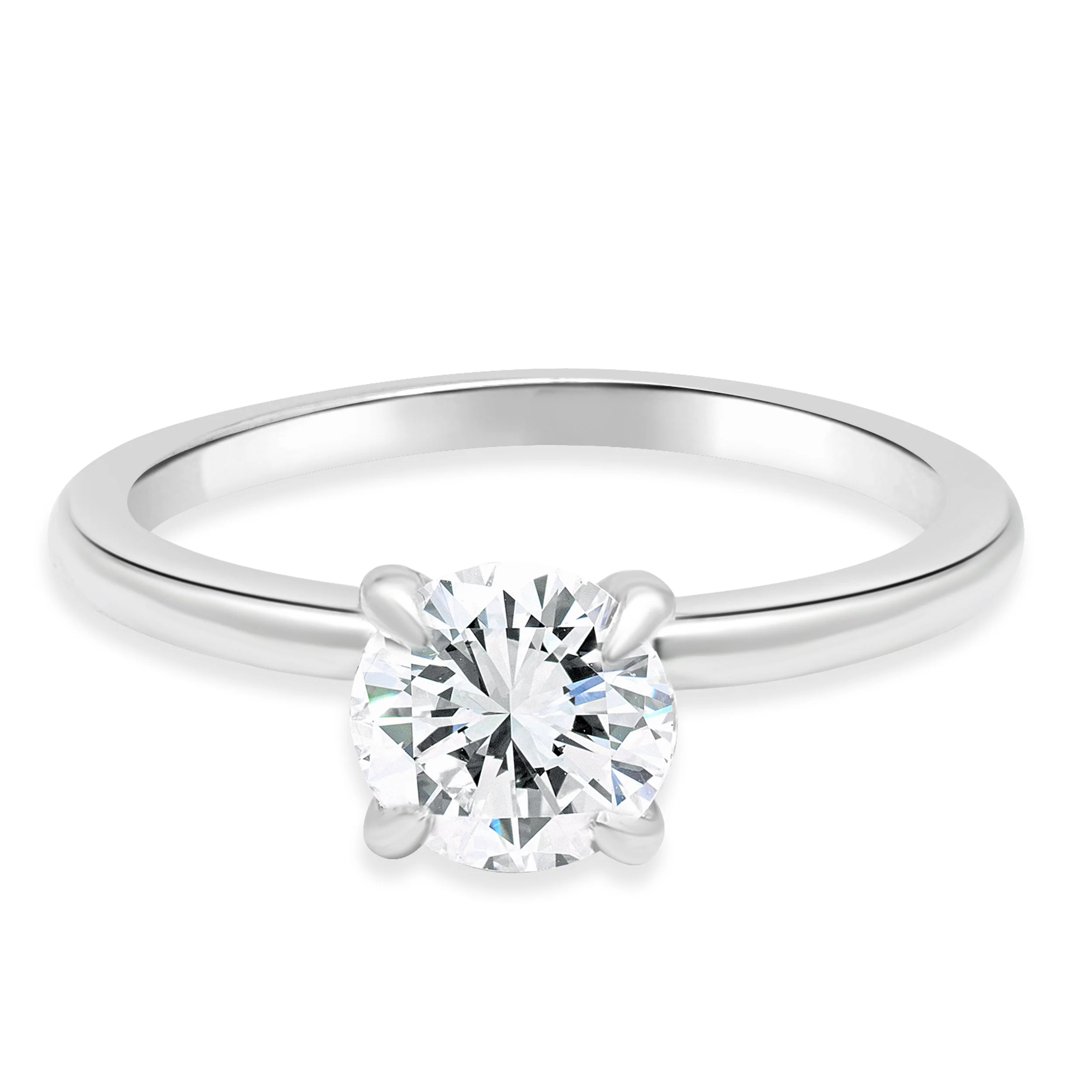 14 Karat White Gold and 4-Prong Set Round Brilliant Cut Diamond Solitaire Engagement Ring
