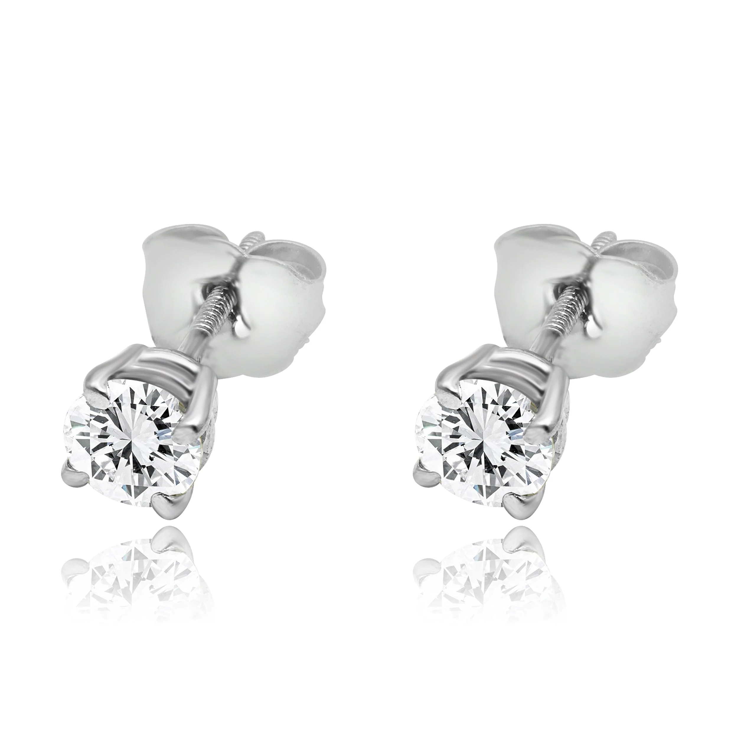 14 Karat White Gold and 4-Prong Set Round Brilliant Cut Diamond Stud Earrings
