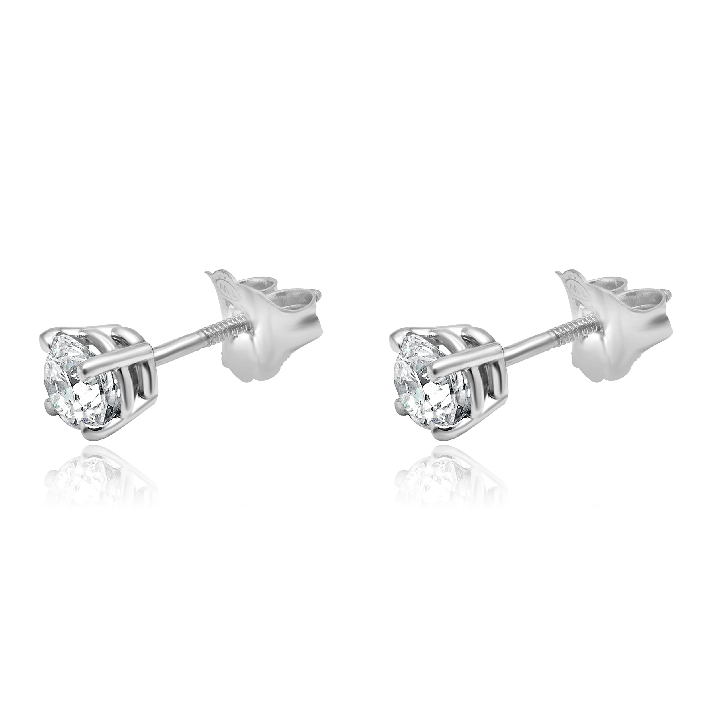 14 Karat White Gold and 4-Prong Set Round Brilliant Cut Diamond Stud Earrings - Image 2