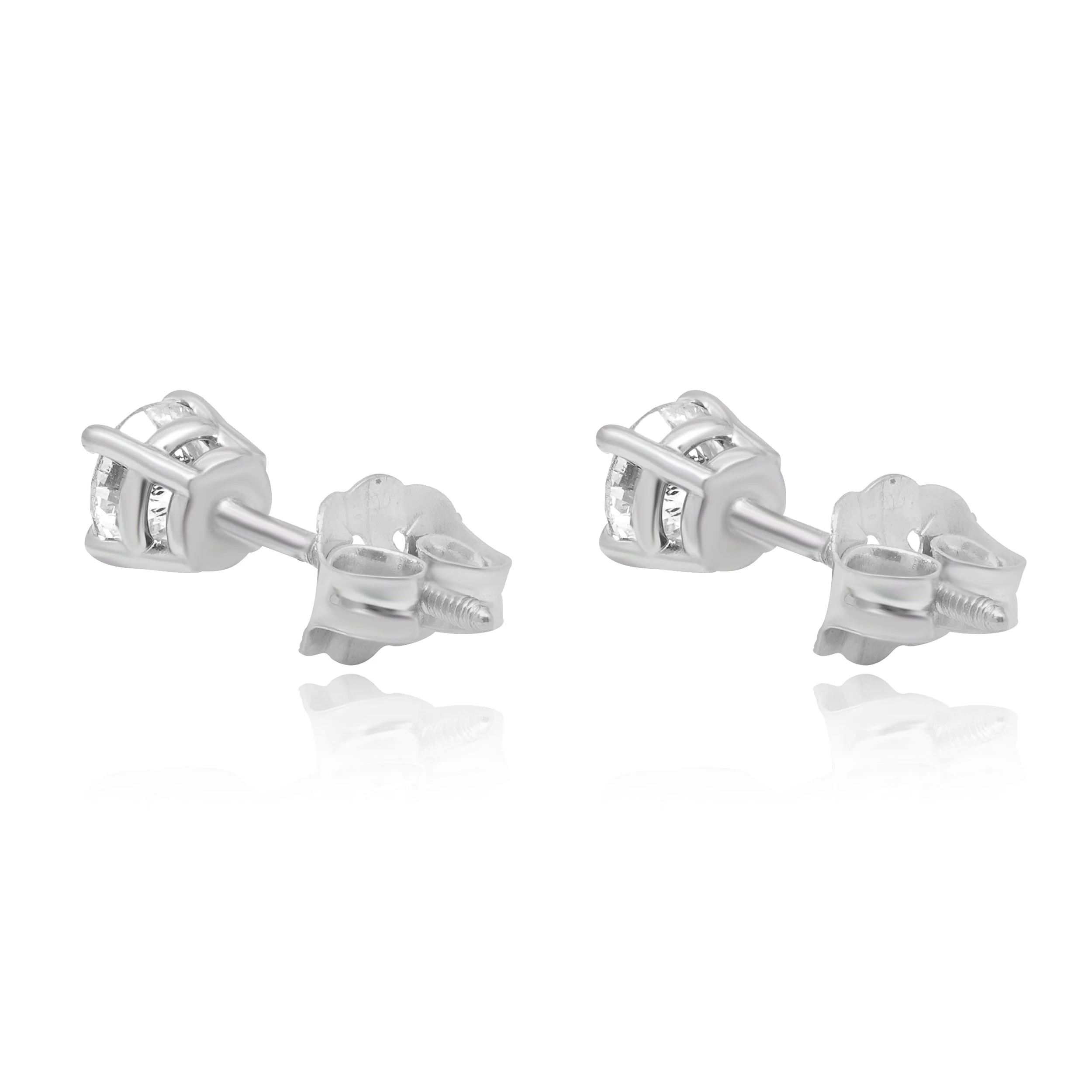 14 Karat White Gold and 4-Prong Set Round Brilliant Cut Diamond Stud Earrings - Image 3