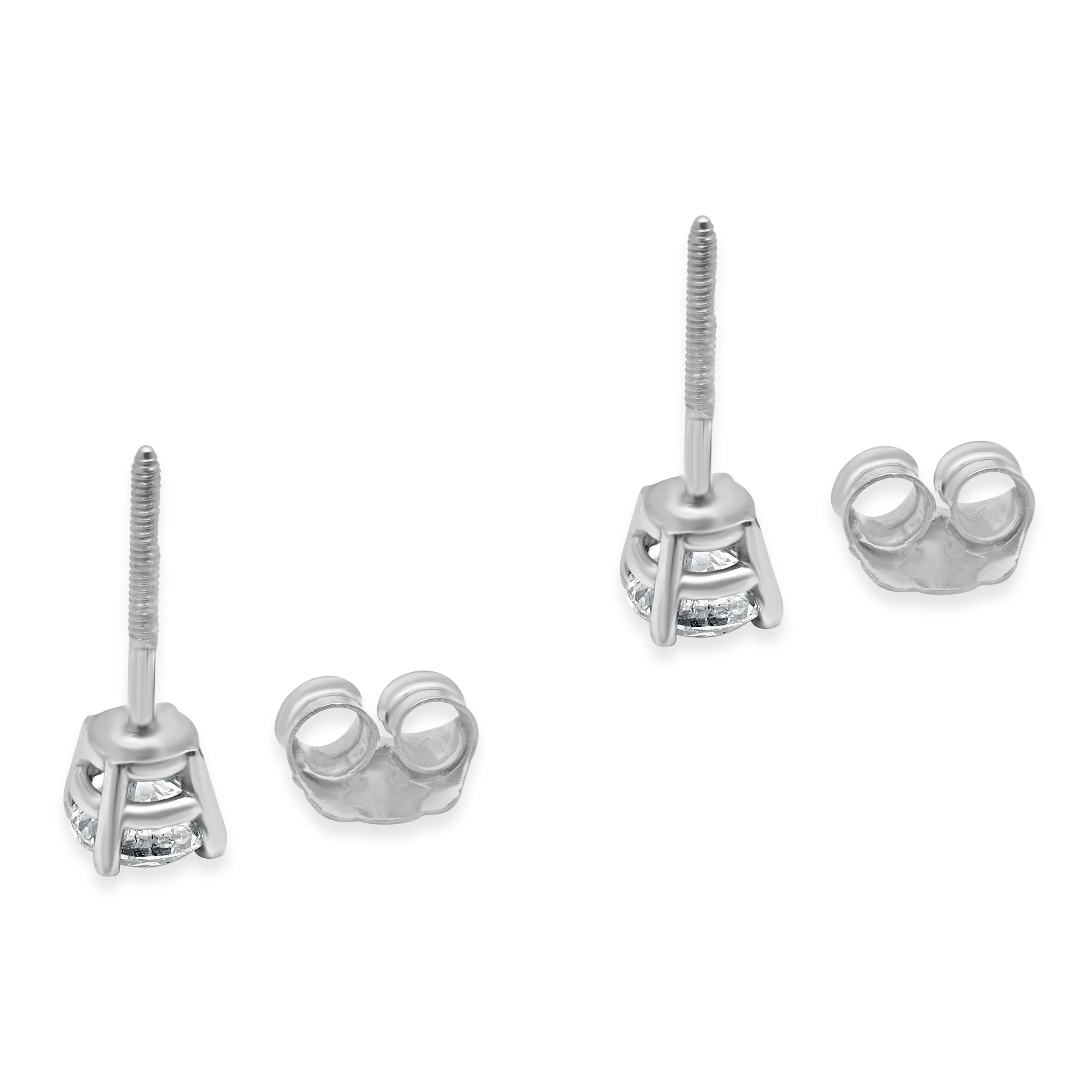 14 Karat White Gold and 4-Prong Set Round Brilliant Cut Diamond Stud Earrings - Image 4
