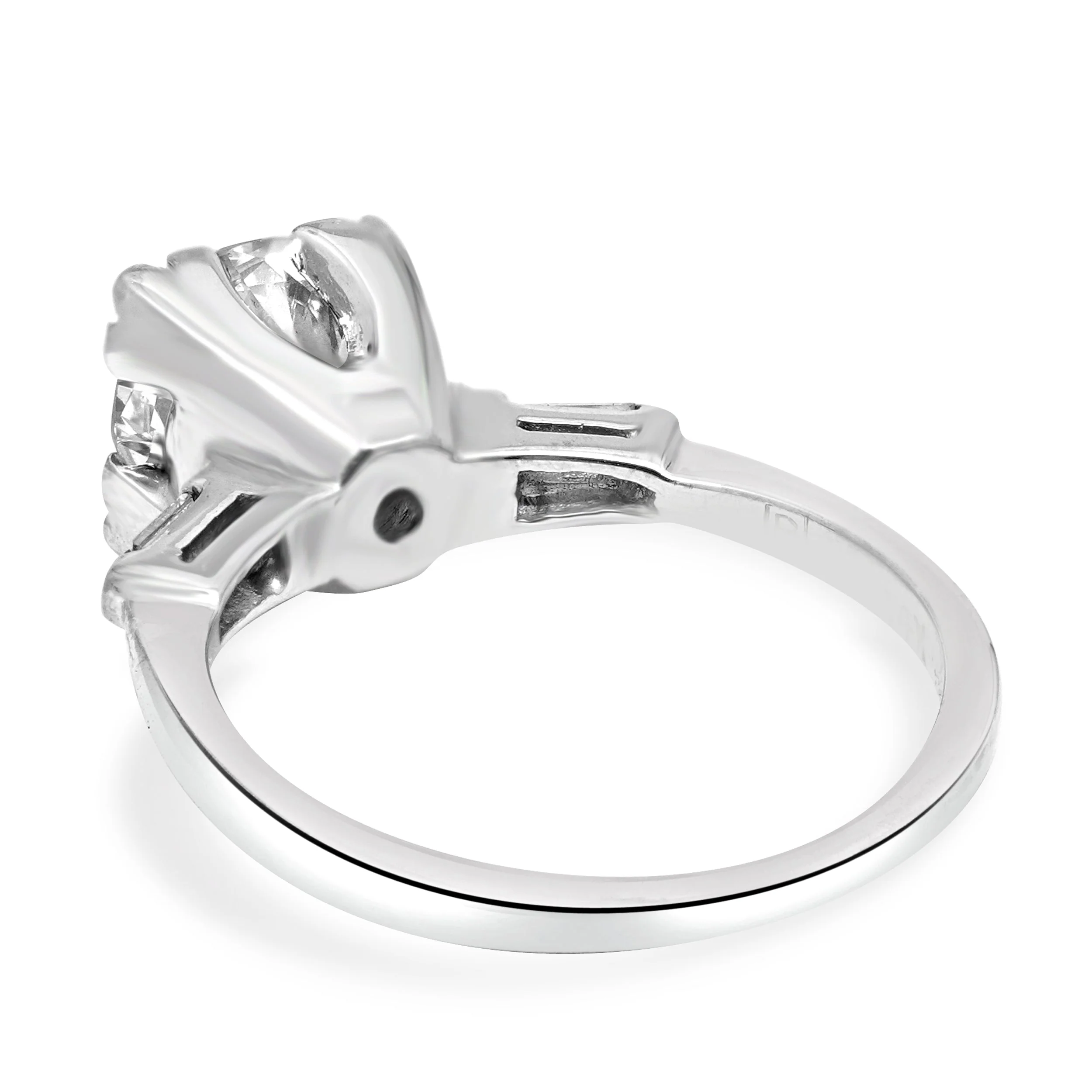 14 Karat White Gold and GIA Certified Old European Brilliant Cut and Baguette Cut Diamond Engagement Ring - Image 4