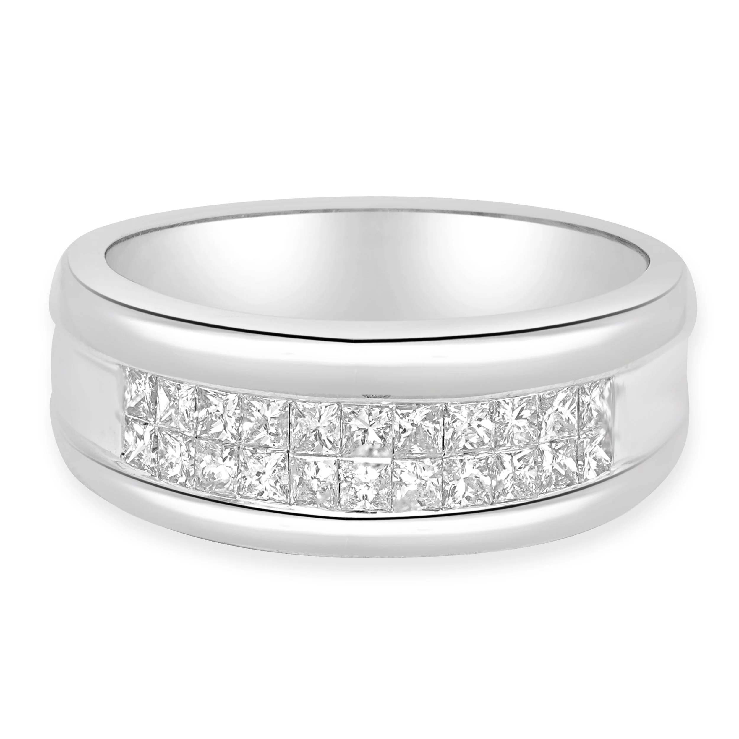 14 Karat White Gold and Invisible Set Princess Cut Diamond Wedding Band