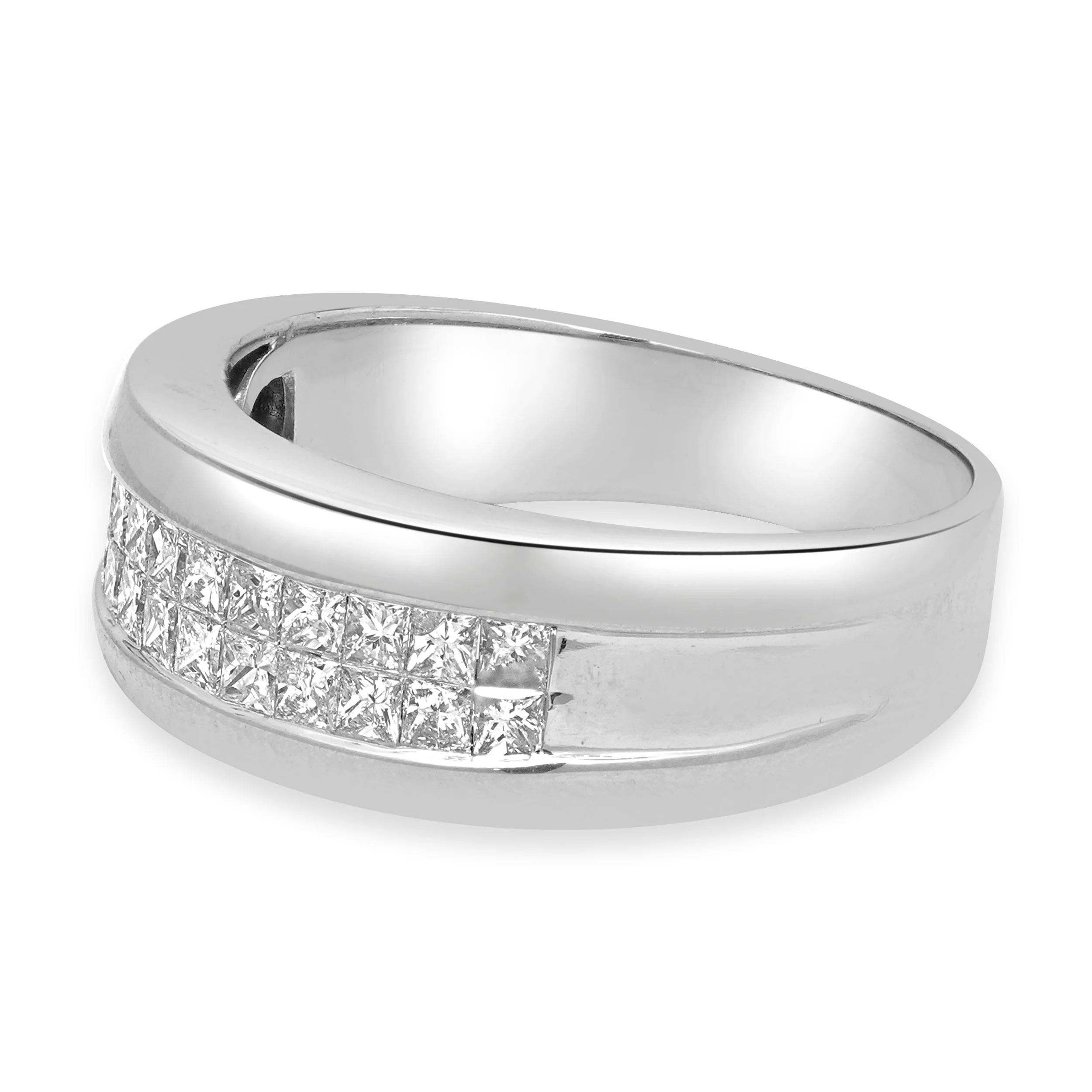 14 Karat White Gold and Invisible Set Princess Cut Diamond Wedding Band - Image 2